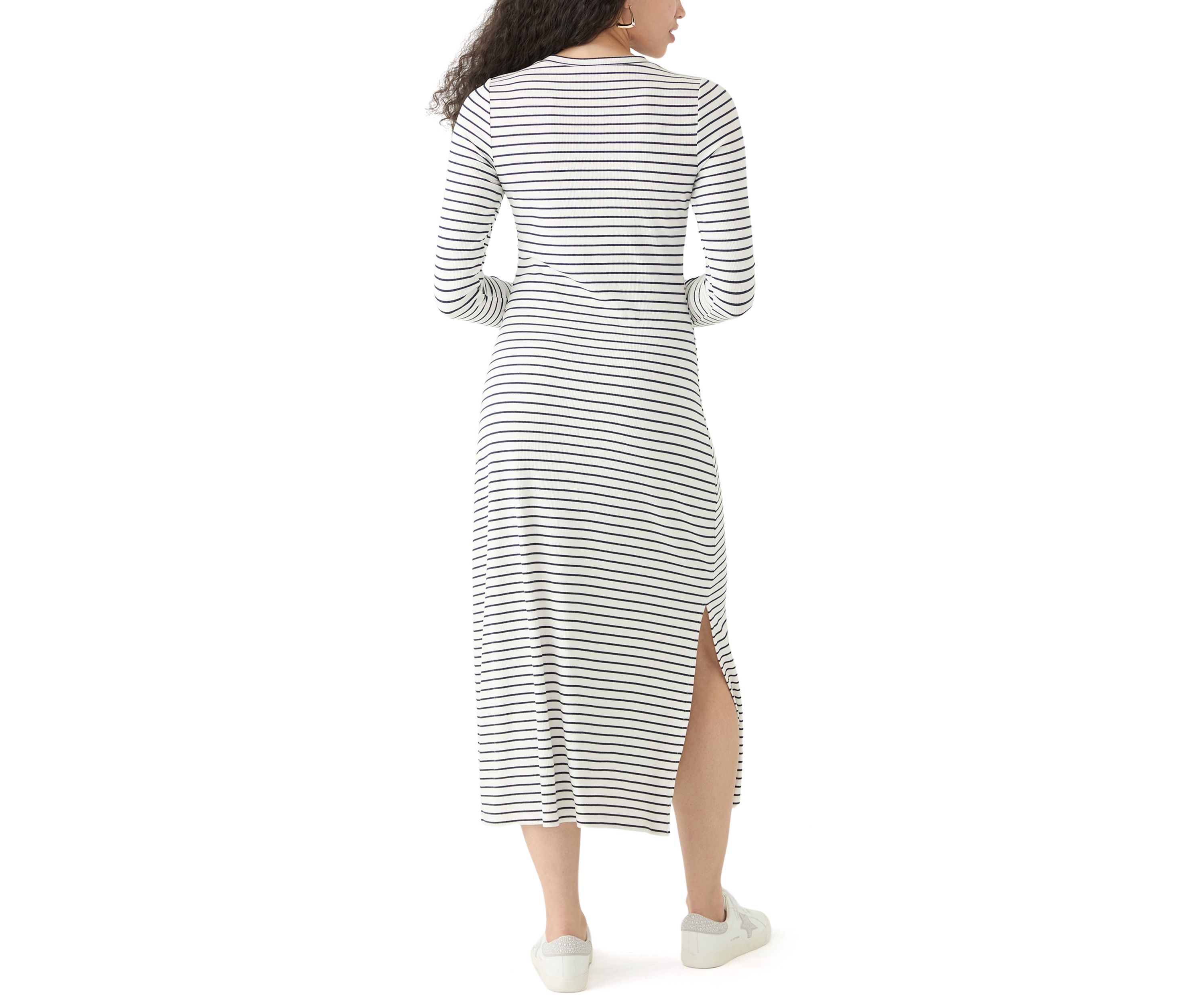 Womens Long Sleeve Crew Neck Dress with Slit 