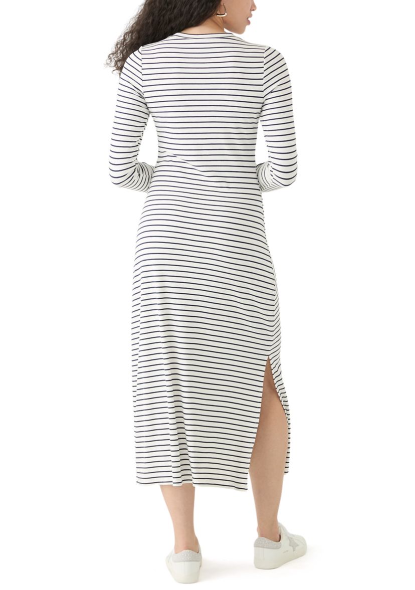 Womens Long Sleeve Crew Neck Dress with Slit 