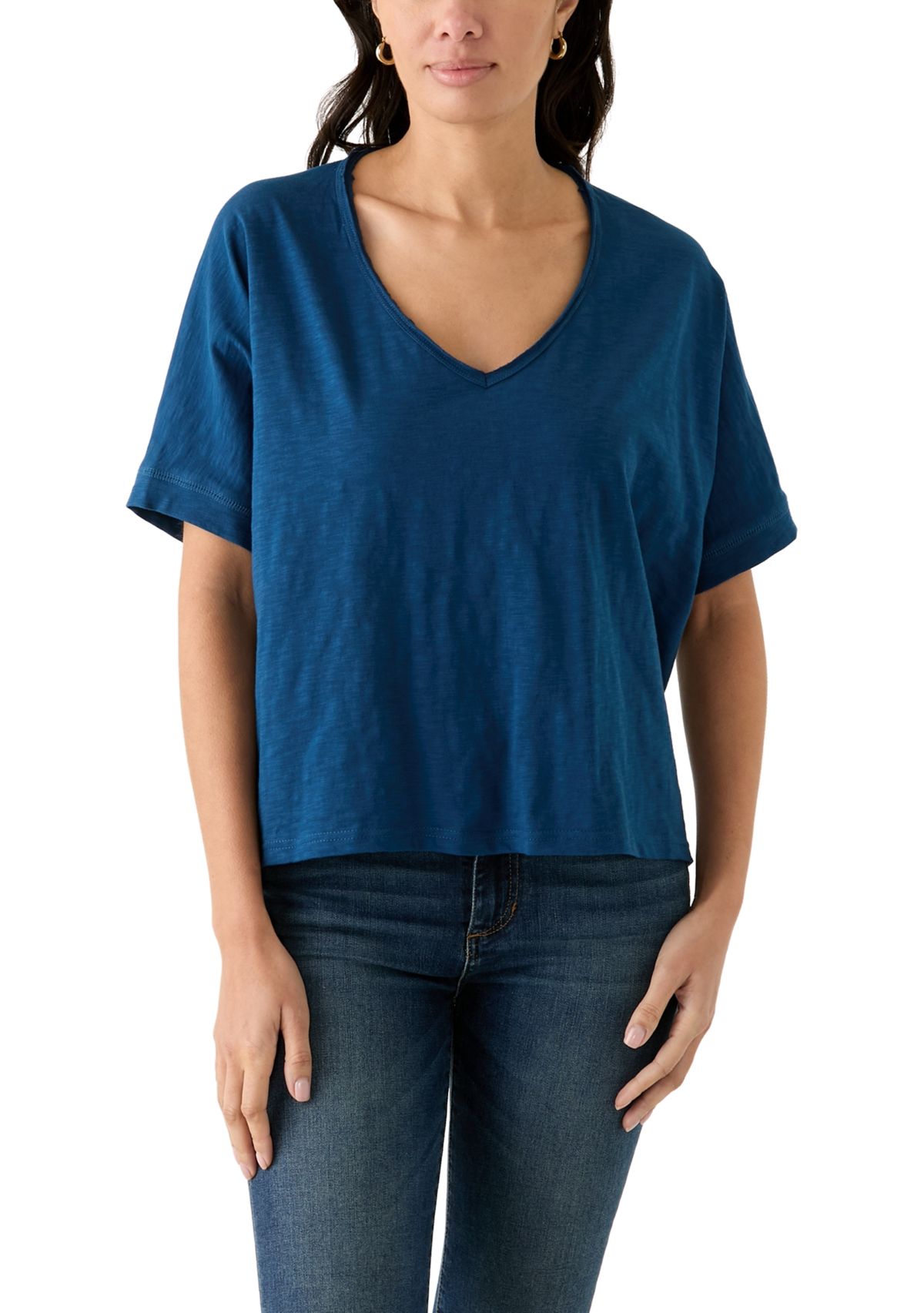 Womens Hi Low Boxy V-Neck T-Shirt