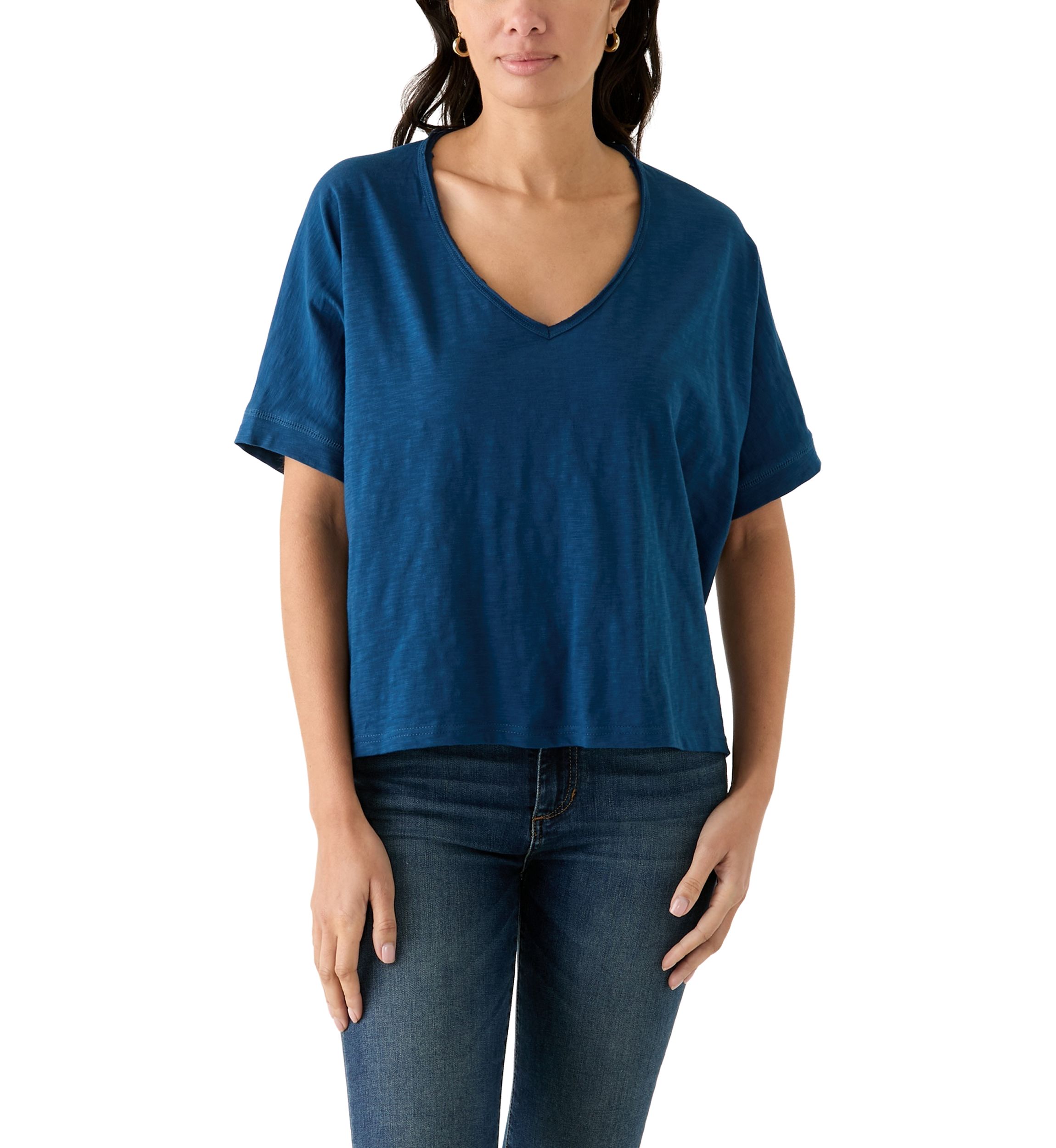 Womens Hi Low Boxy V-Neck T-Shirt
