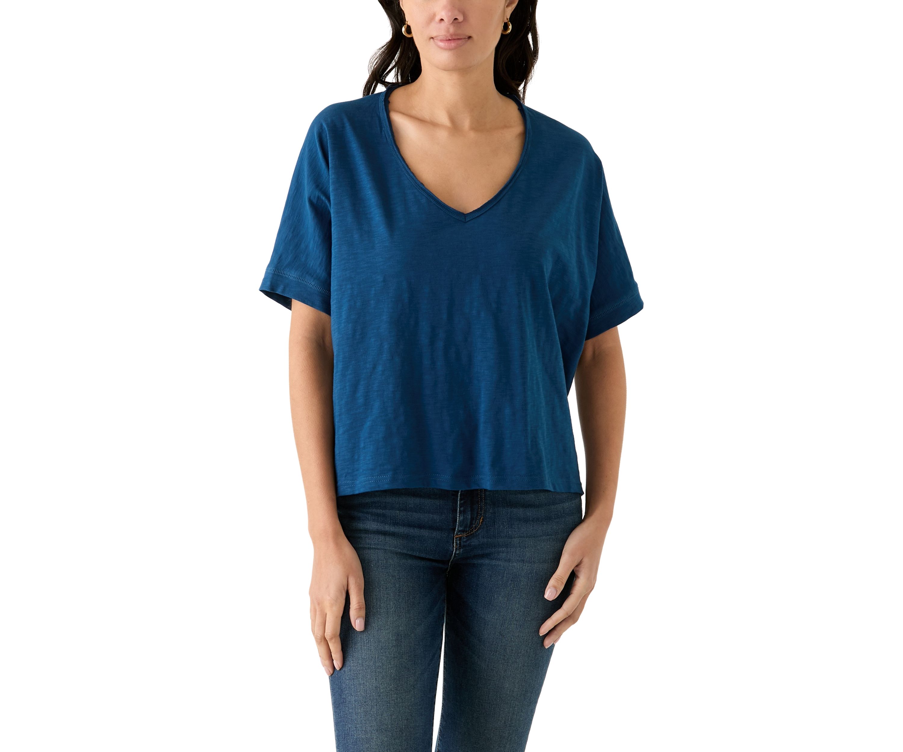 Womens Hi Low Boxy V-Neck T-Shirt