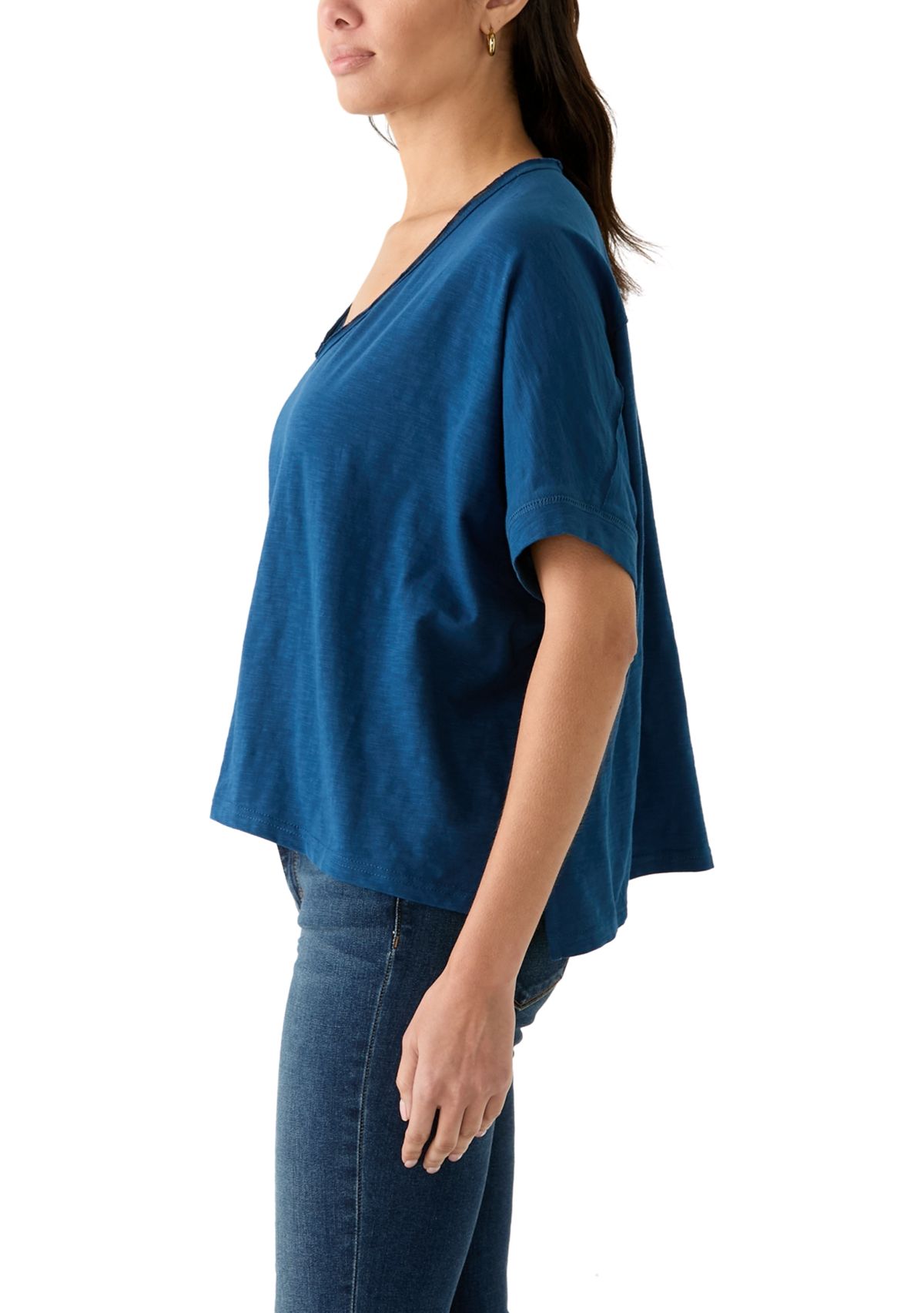 Womens Hi Low Boxy V-Neck T-Shirt