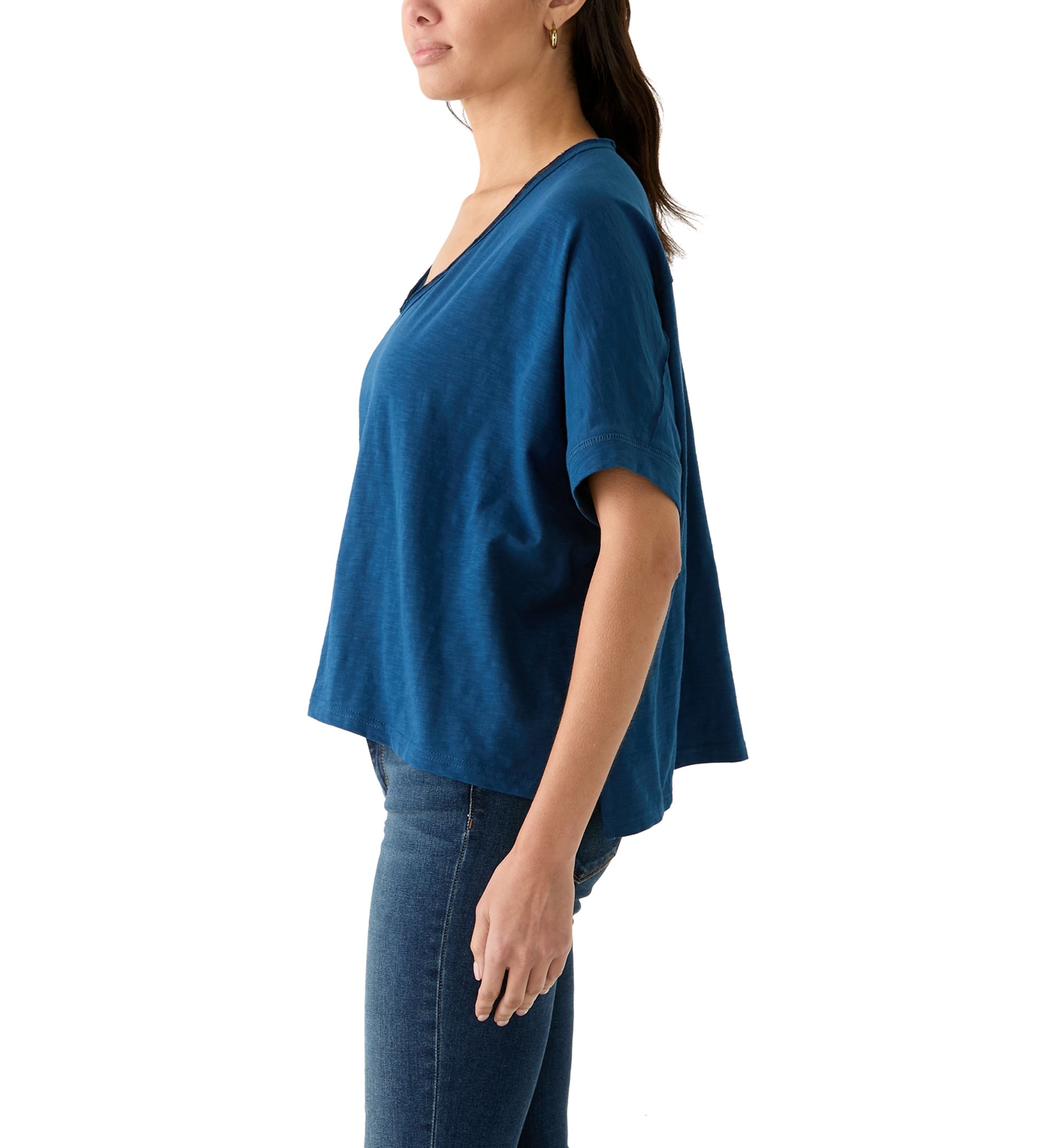 Womens Hi Low Boxy V-Neck T-Shirt