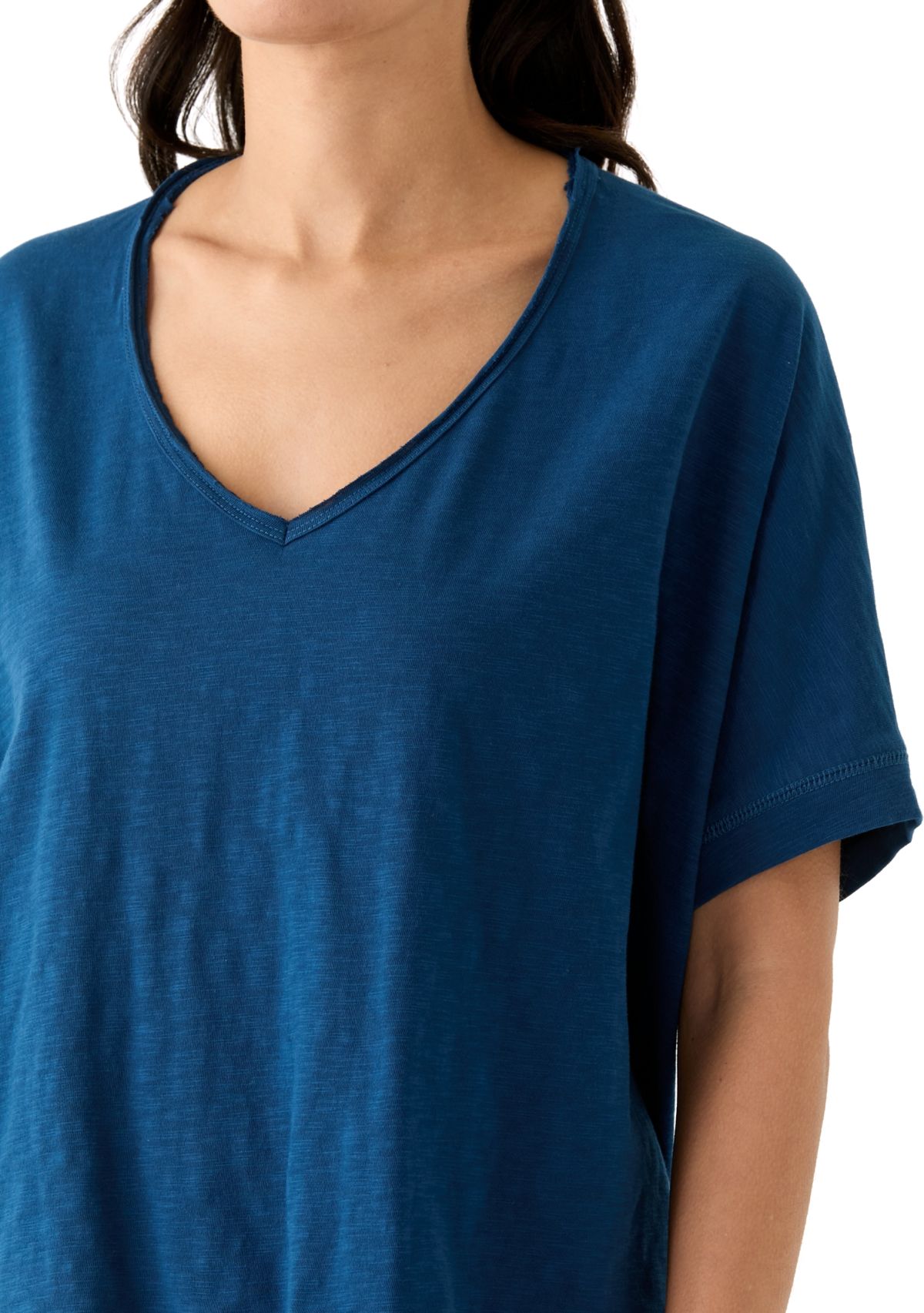 Womens Hi Low Boxy V-Neck T-Shirt