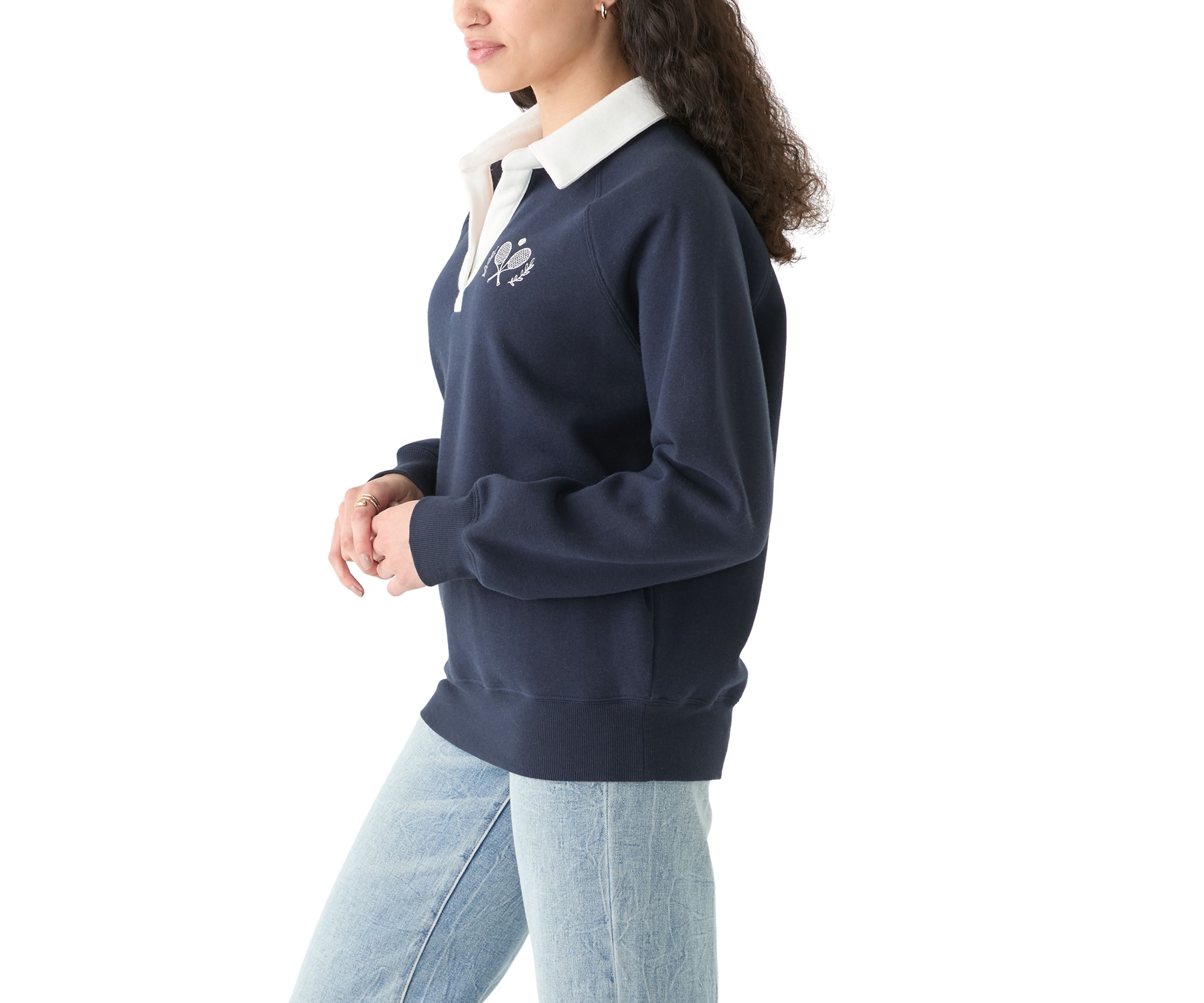   Womens Long Sleeve Relaxed Fit Polo Shirt 