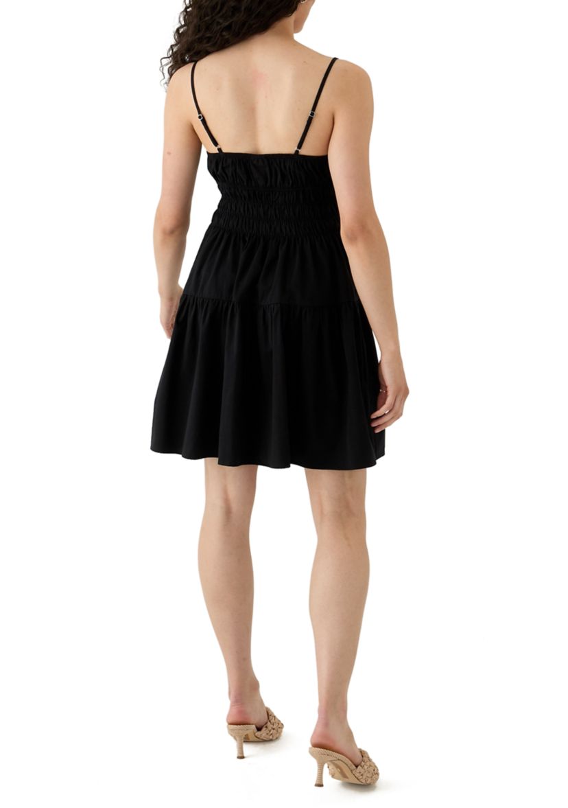 Womens Smocked Keyhole Neck Mini Dress