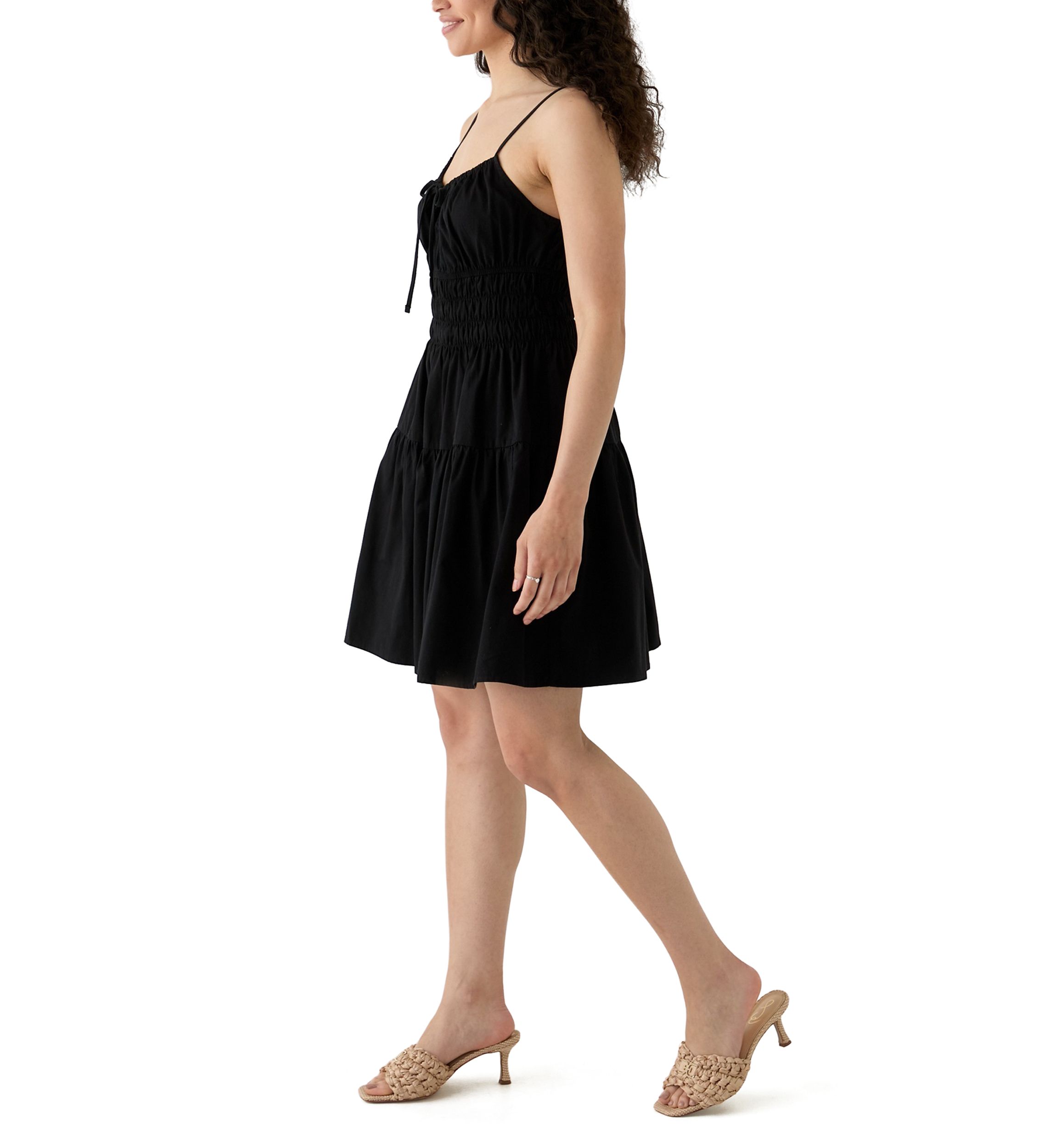 Womens Smocked Keyhole Neck Mini Dress