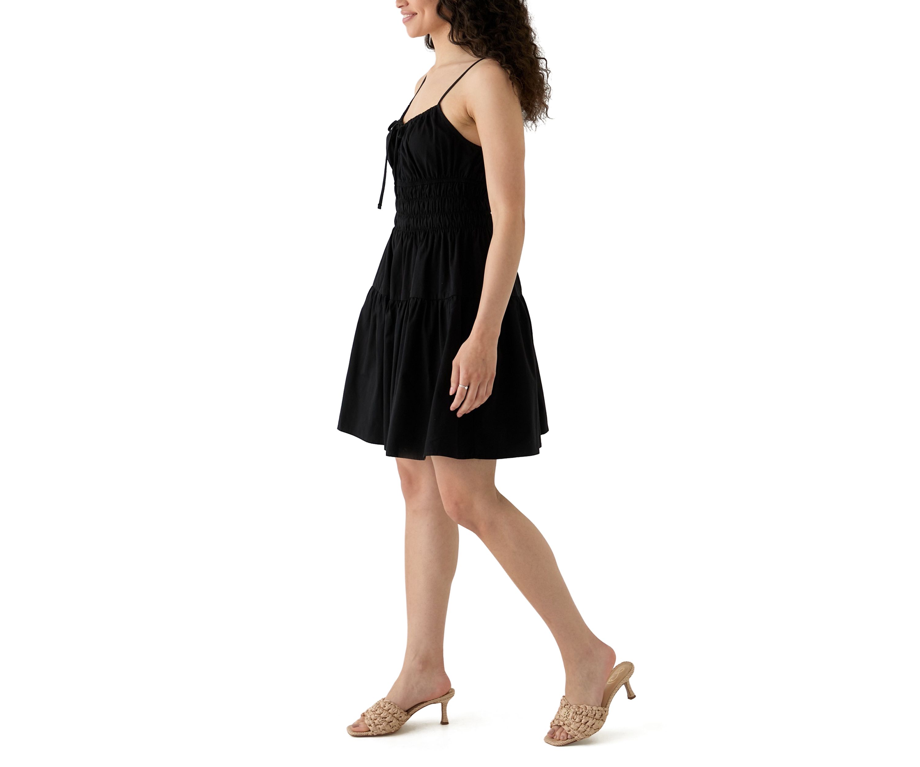 Womens Smocked Keyhole Neck Mini Dress