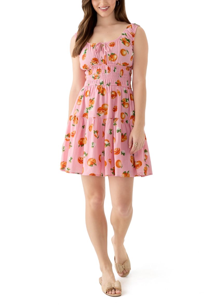 Womens Printed Mini Keyhole Dress