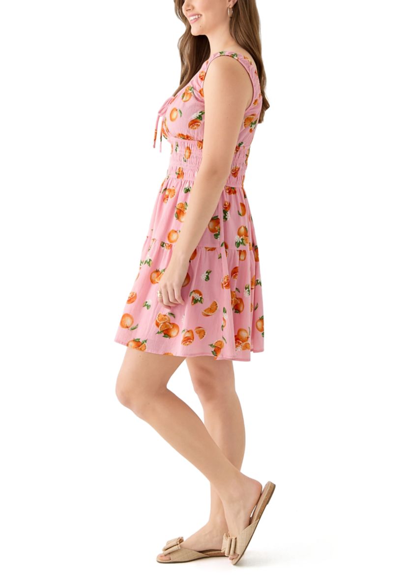 Womens Printed Mini Keyhole Dress