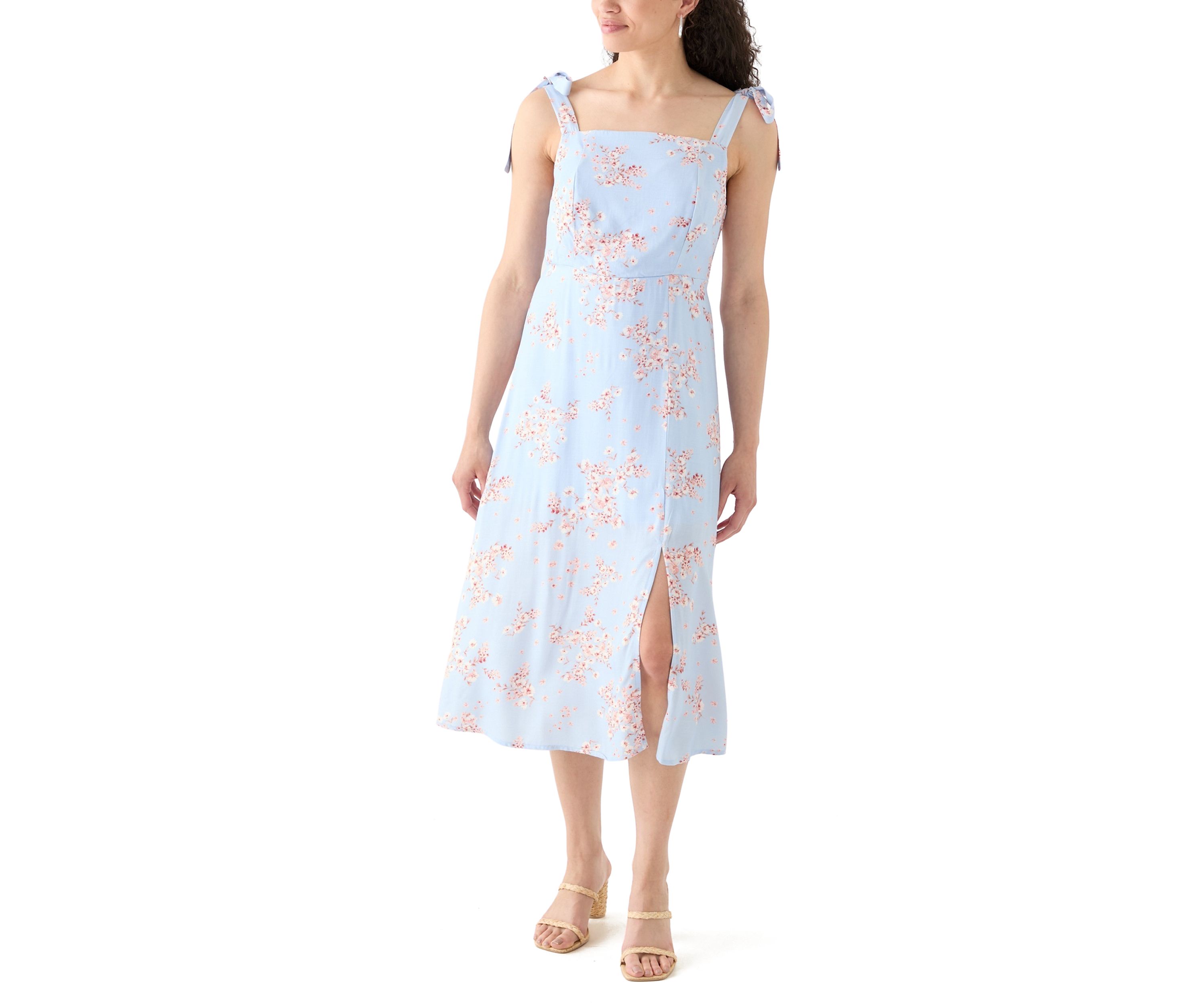 Womens Tie Strap Printed Midi Dress