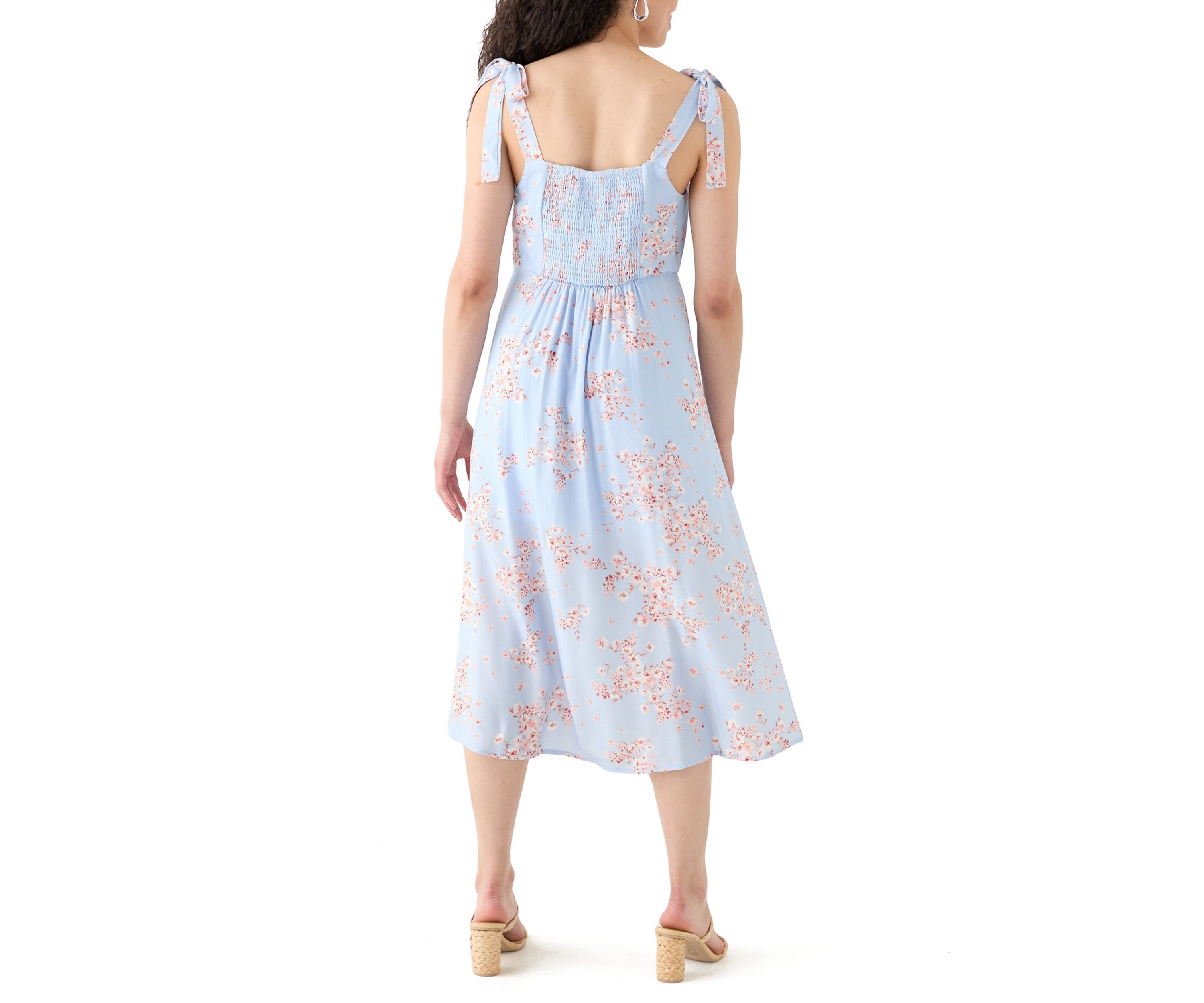 Womens Tie Strap Printed Midi Dress