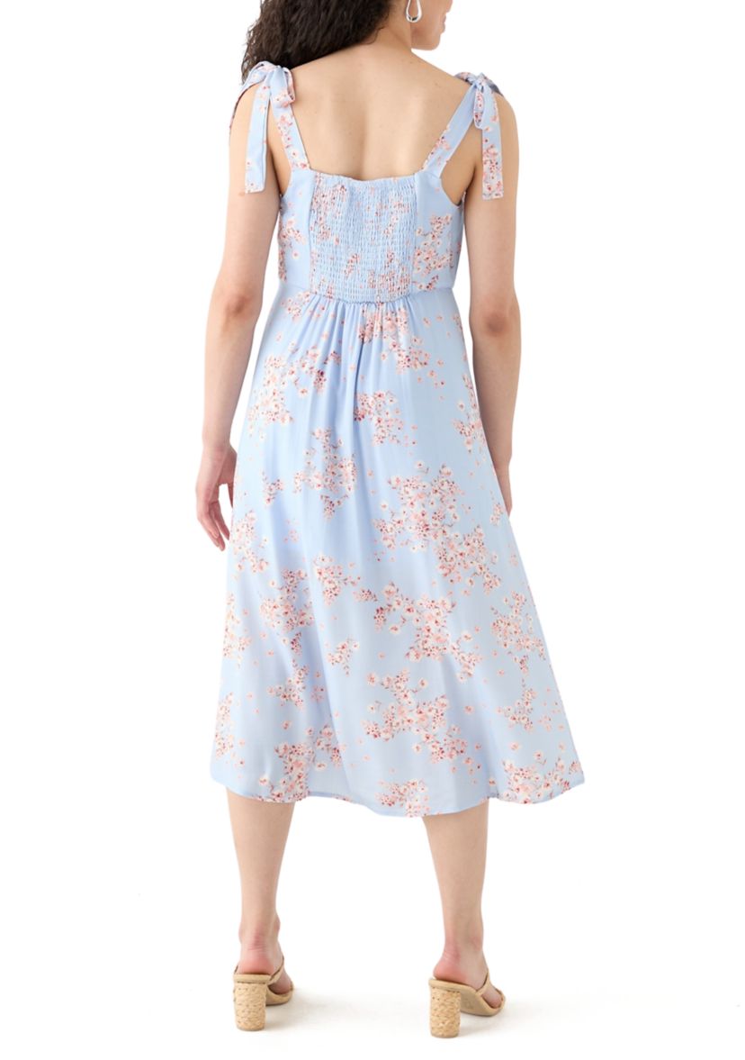 Womens Tie Strap Printed Midi Dress