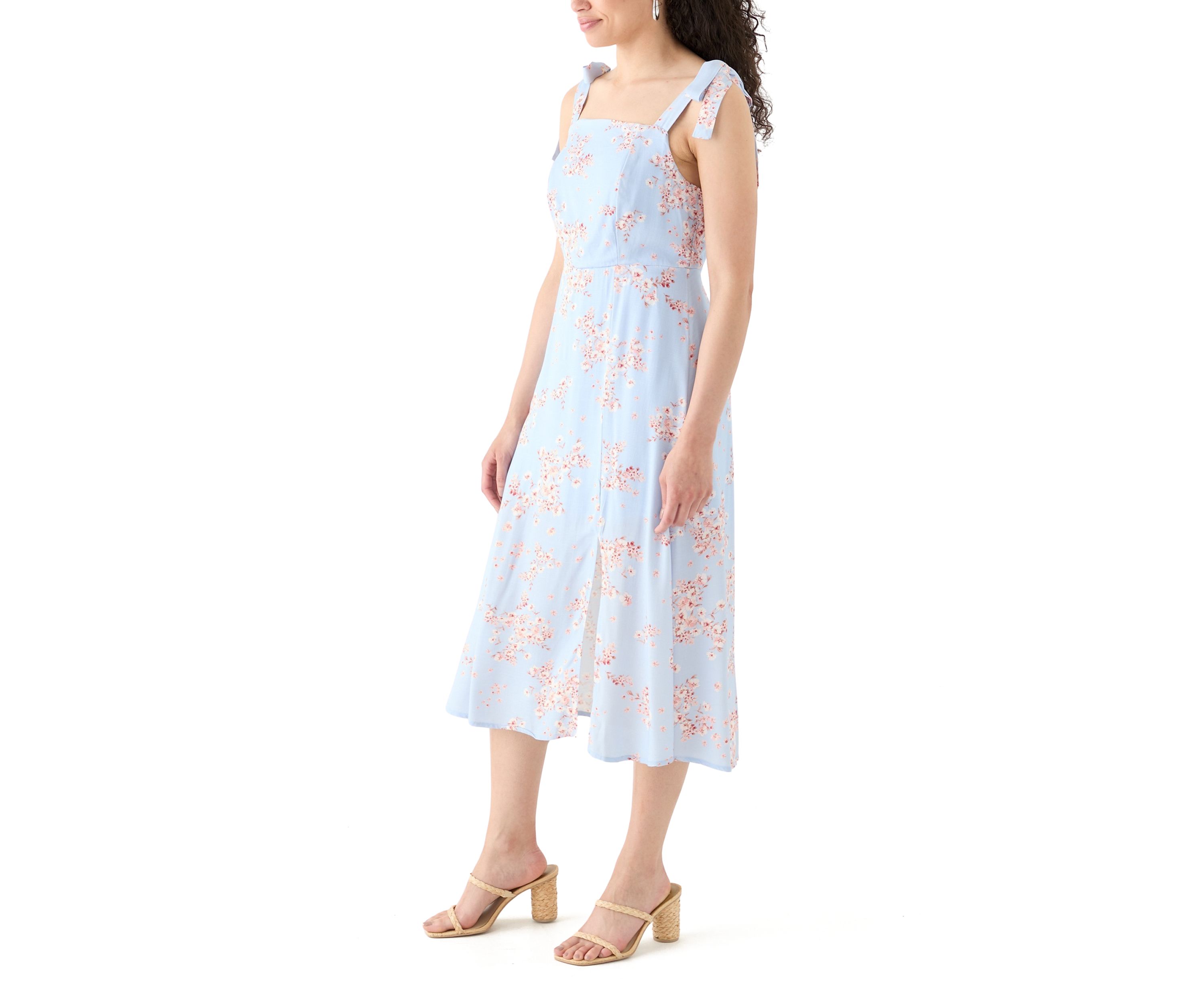 Womens Tie Strap Printed Midi Dress