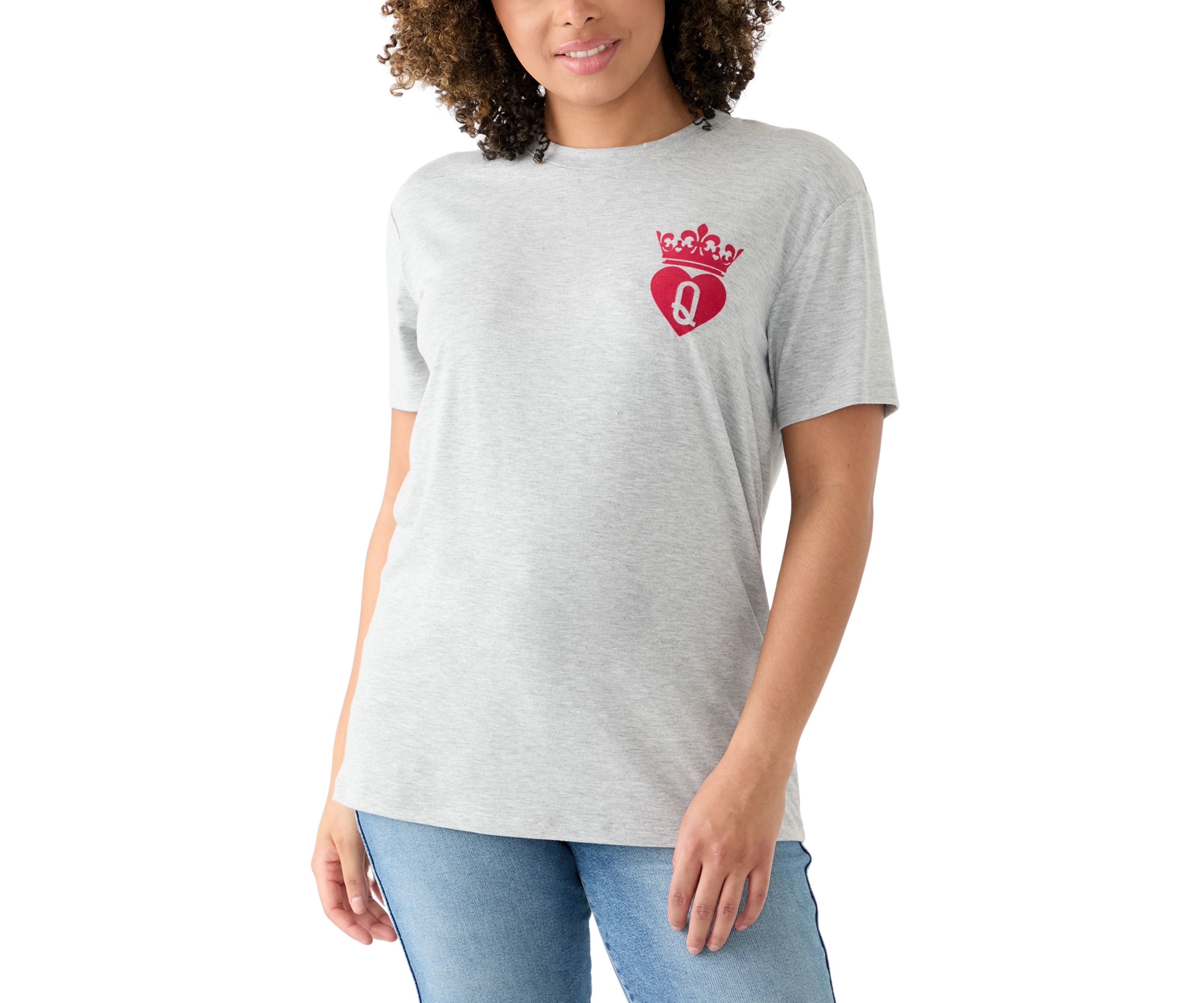 Womens Short Sleeve Queen of Hearts Graphic T-Shirt
