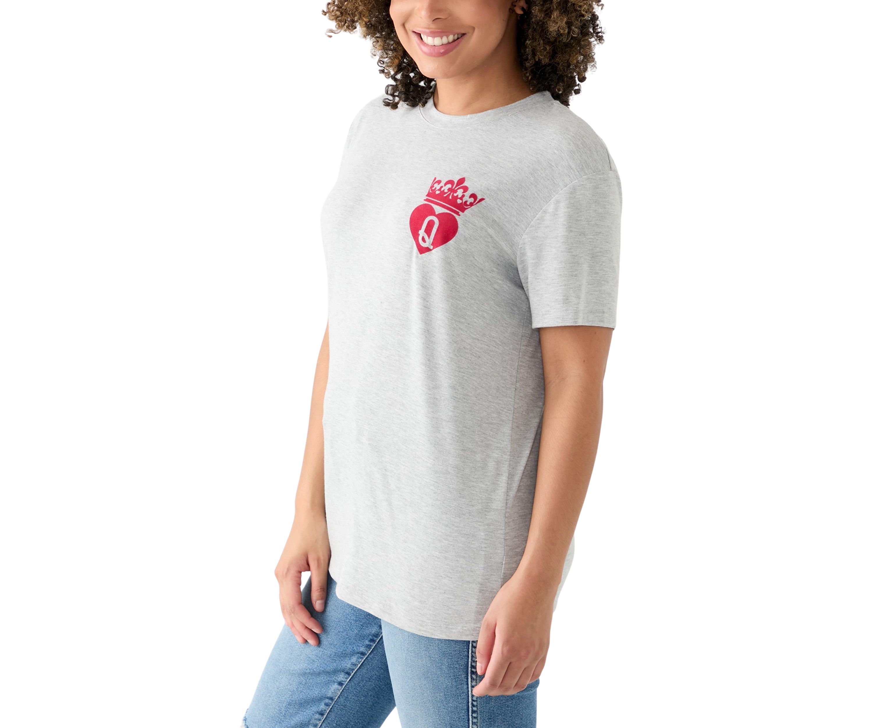 Womens Short Sleeve Queen of Hearts Graphic T-Shirt
