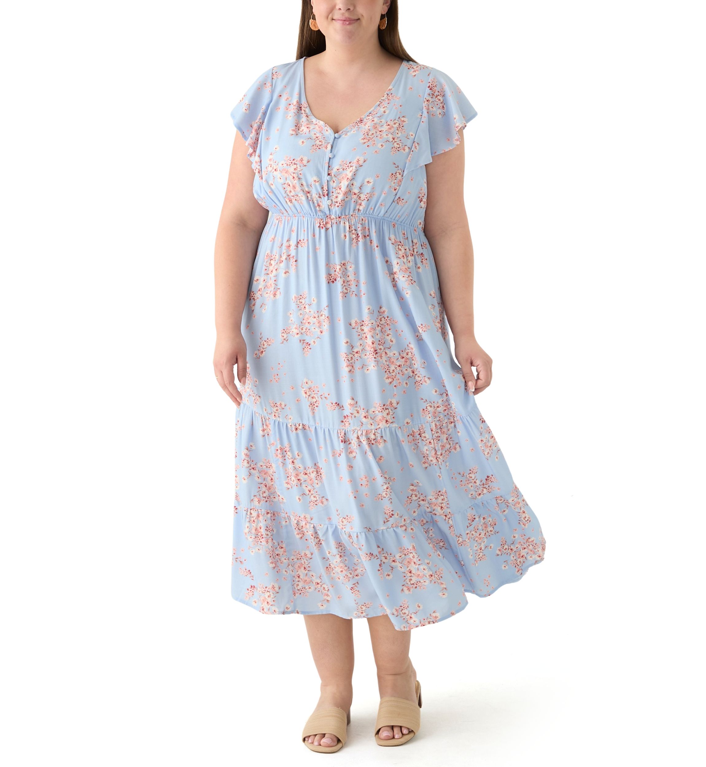 Plus Size Floral Printed Midi Dress