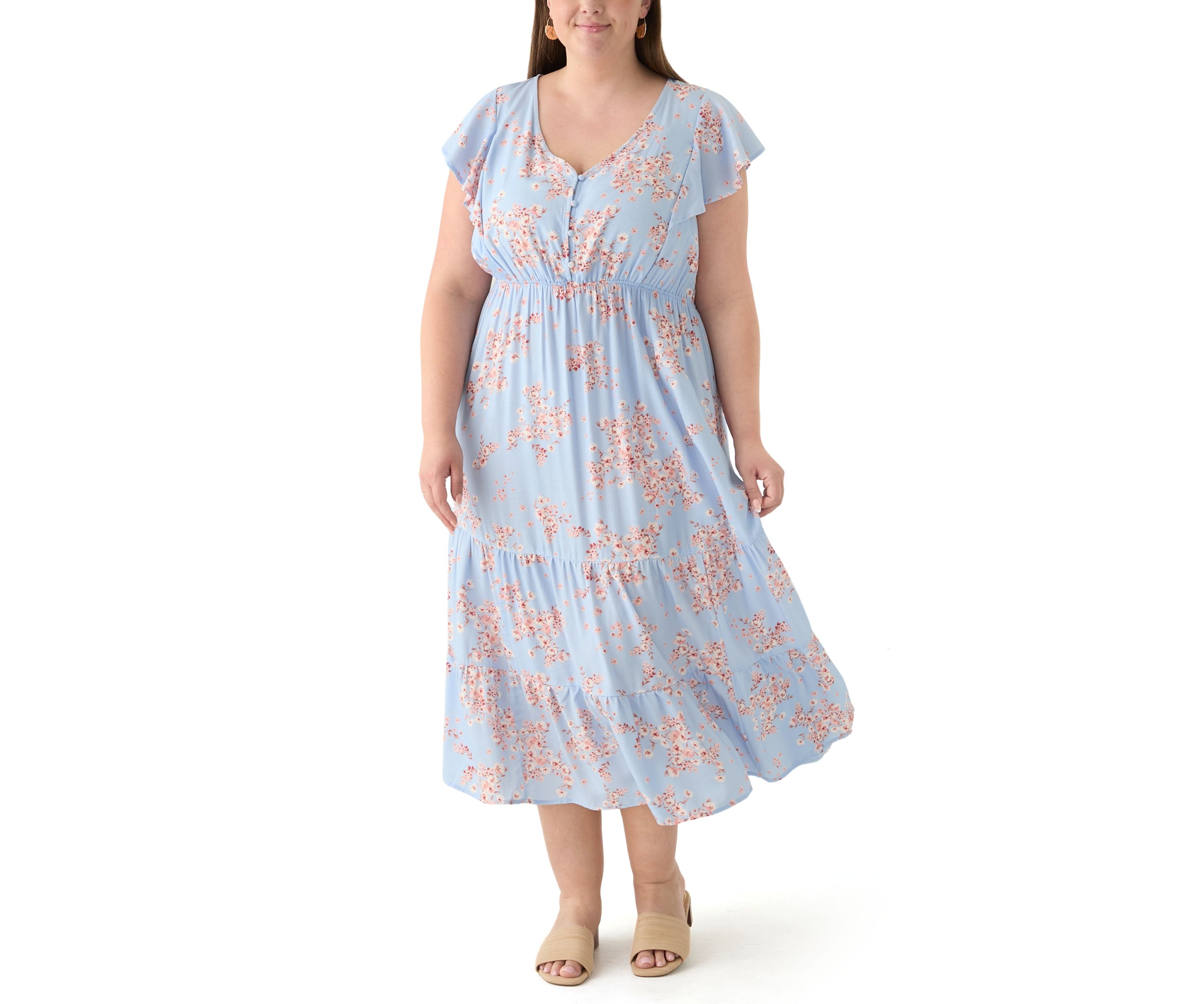 Plus Size Floral Printed Midi Dress