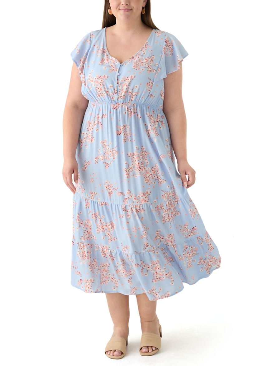 Plus Size Floral Printed Midi Dress