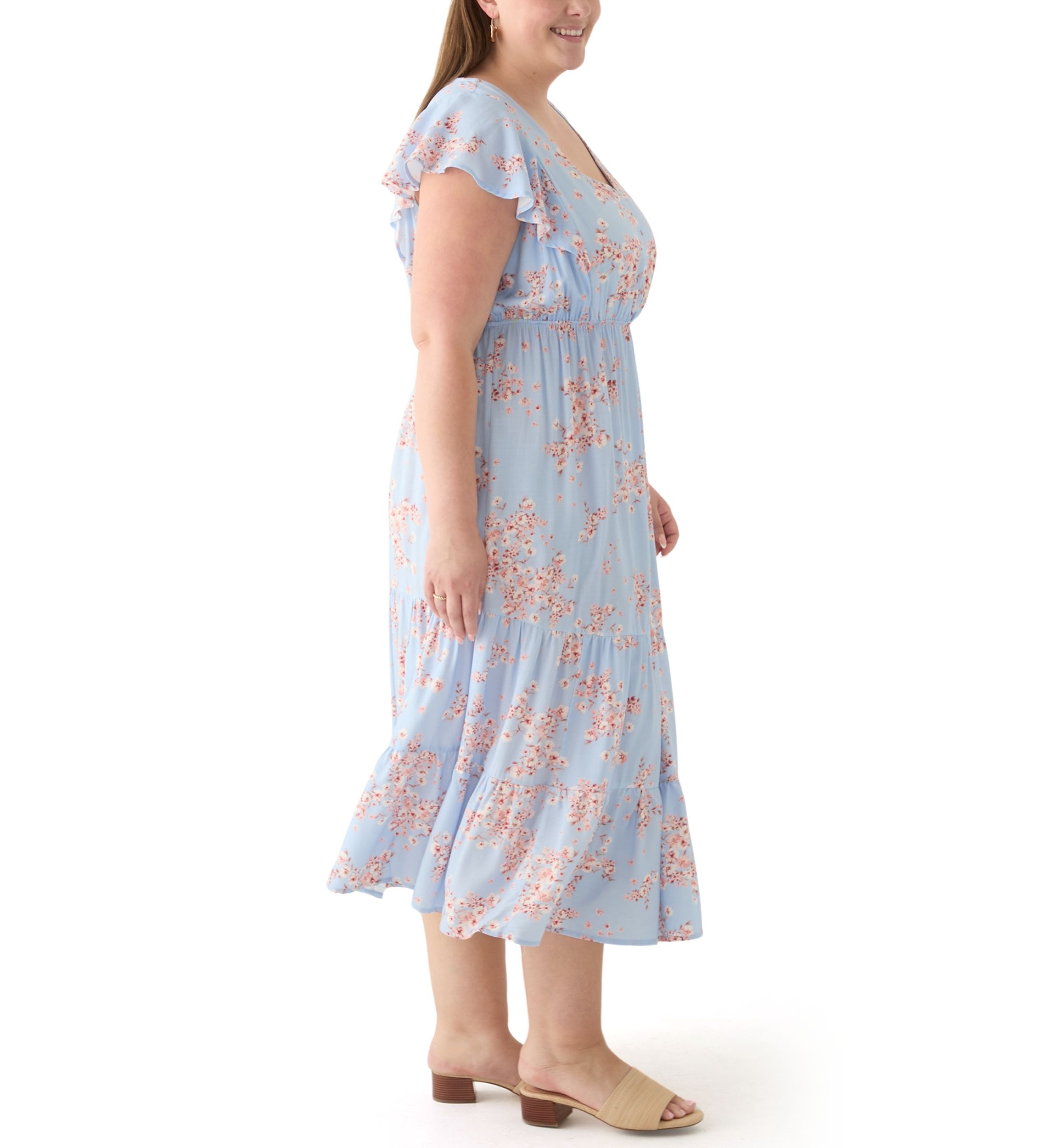 Plus Size Floral Printed Midi Dress