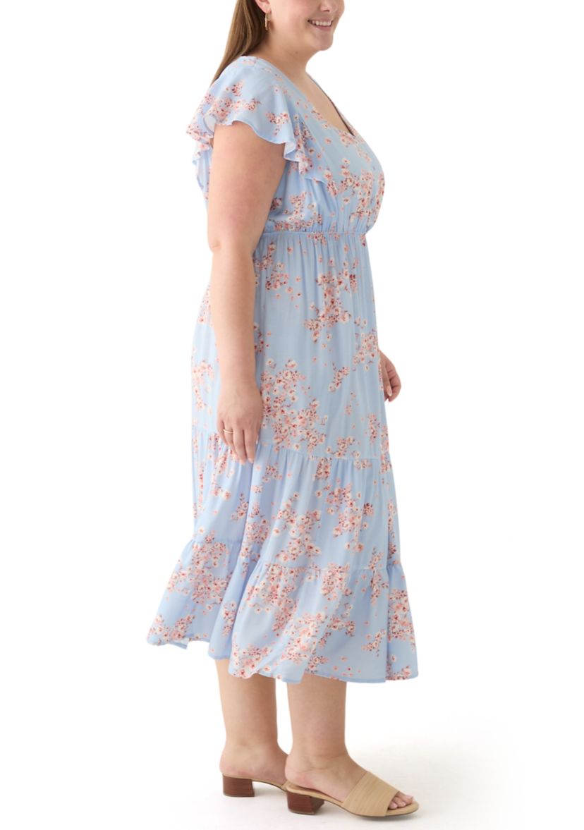 Plus Size Floral Printed Midi Dress