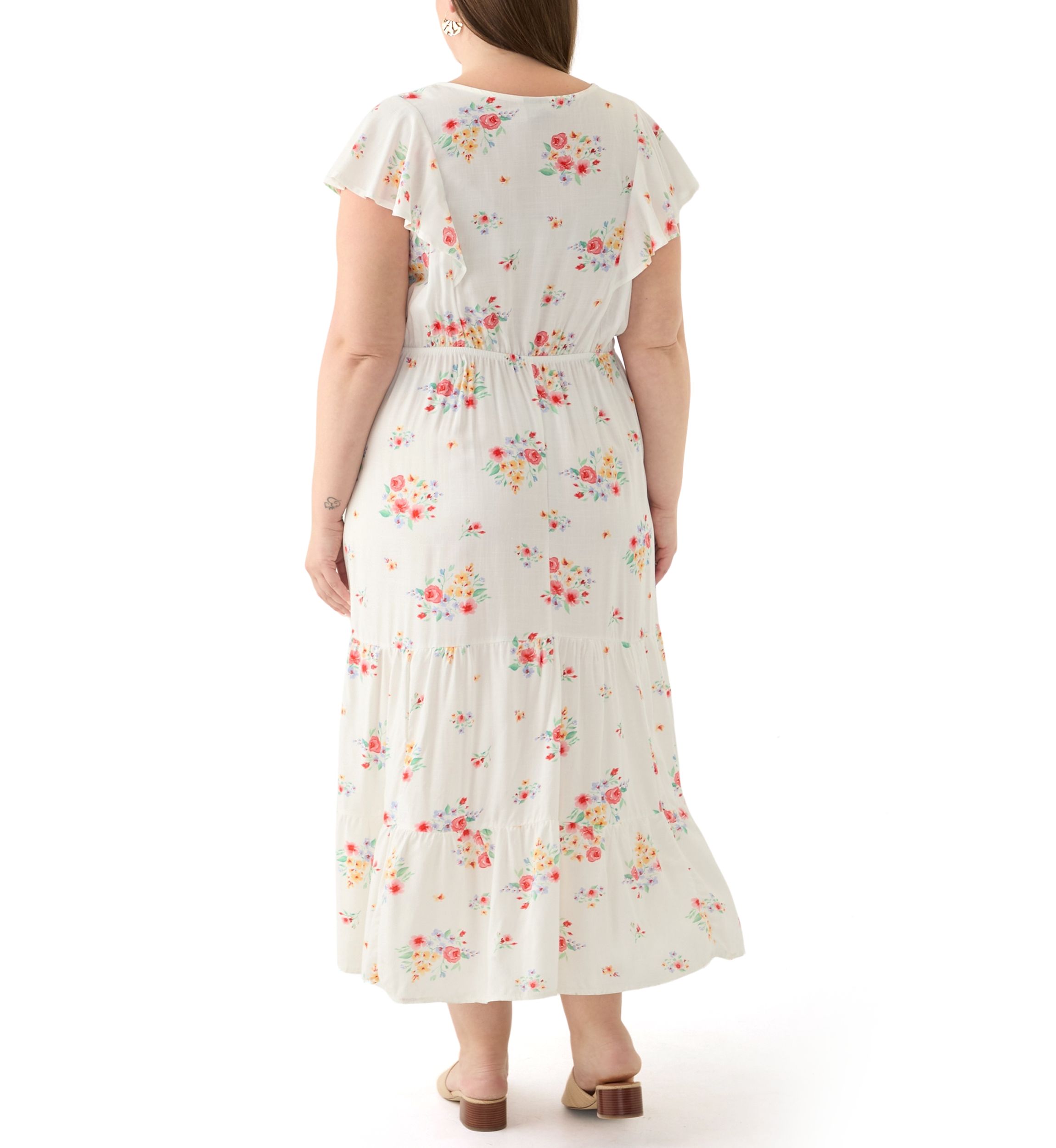 Plus Size Flutter Sleeve Printed Midi Dress