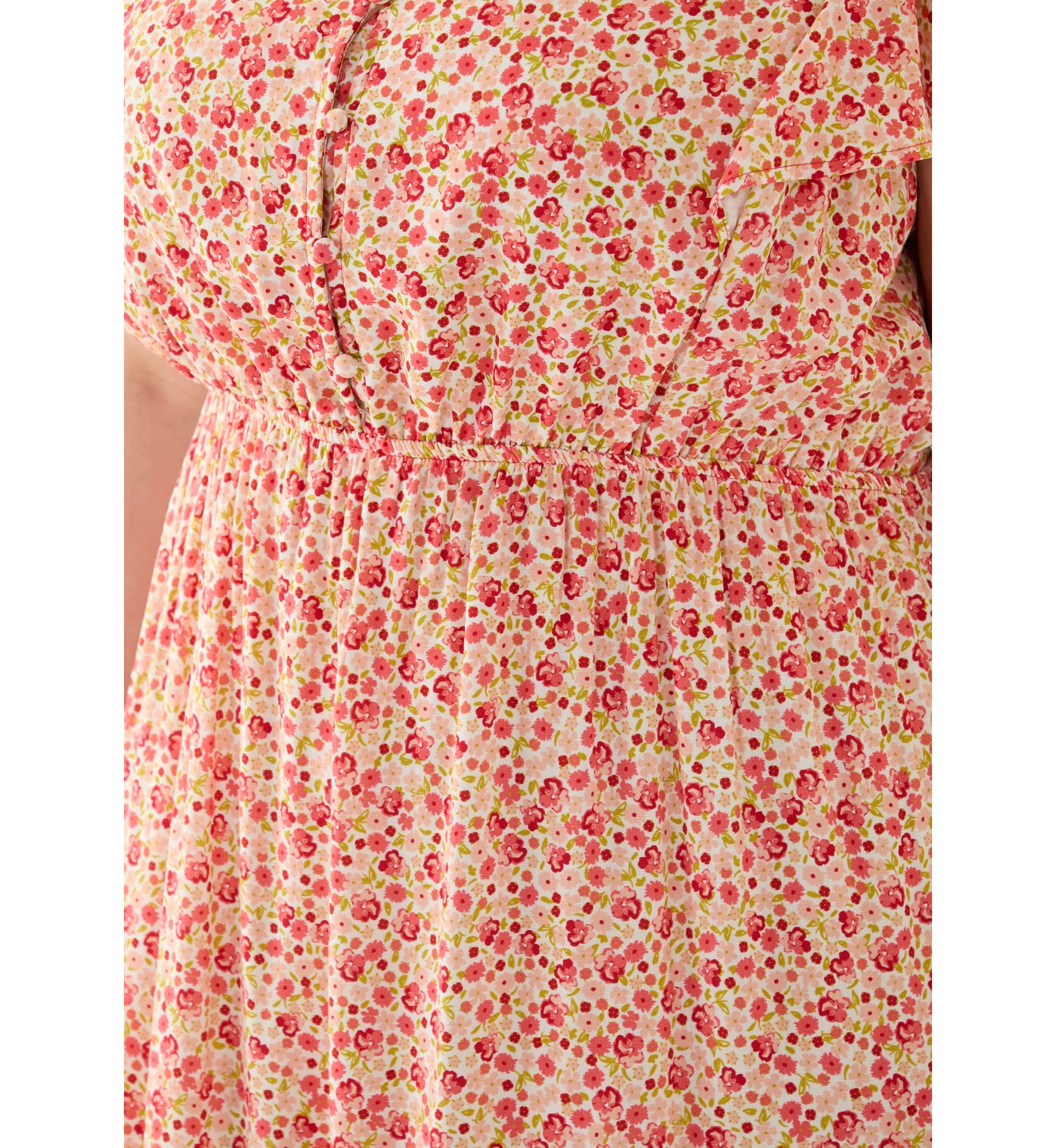 Plus Size Printed Flutter Sleeve Midi Dress