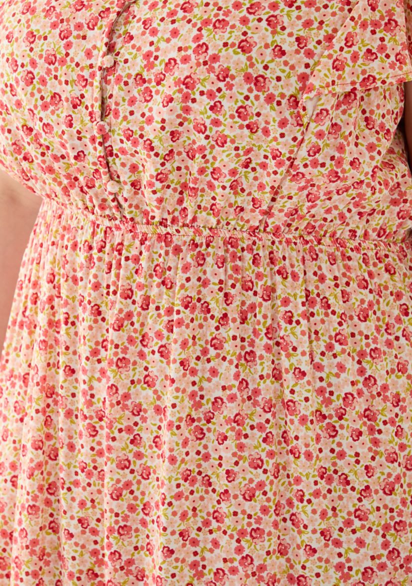 Plus Size Printed Flutter Sleeve Midi Dress
