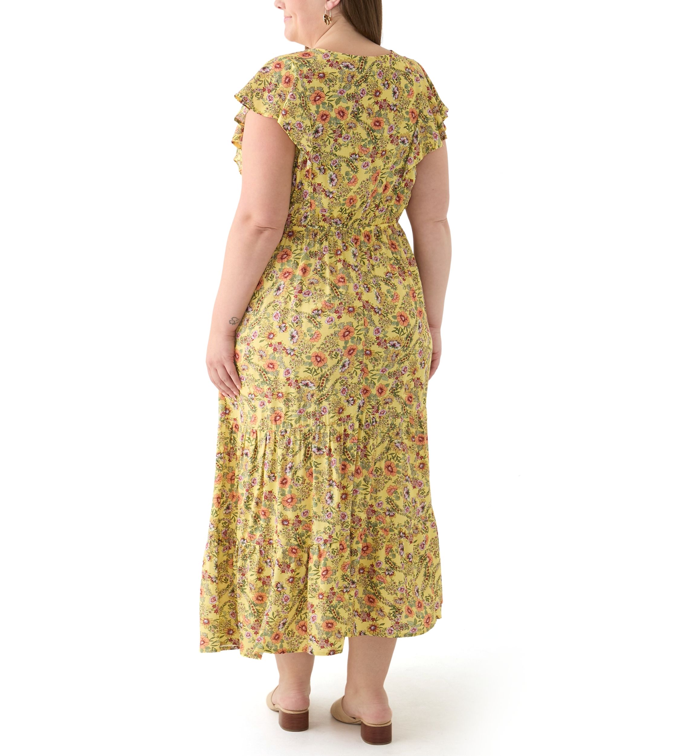 Plus Size Printed Flutter Sleeve Dress
