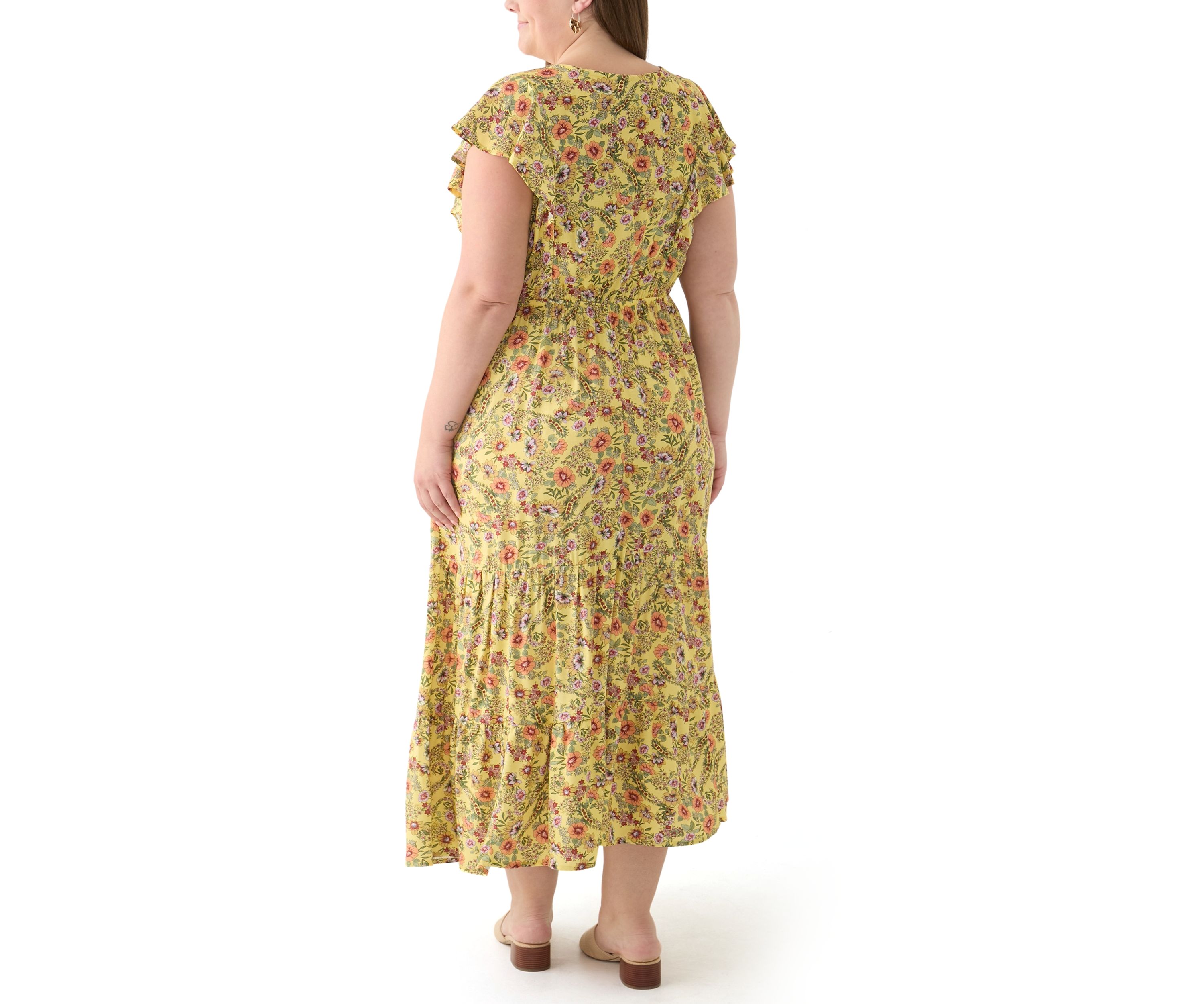 Plus Size Printed Flutter Sleeve Dress