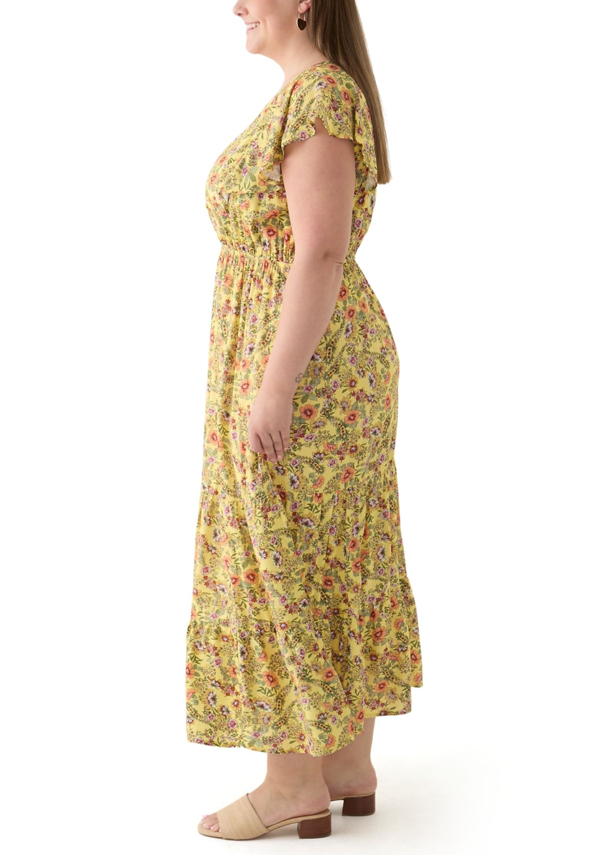Plus Size Printed Flutter Sleeve Dress