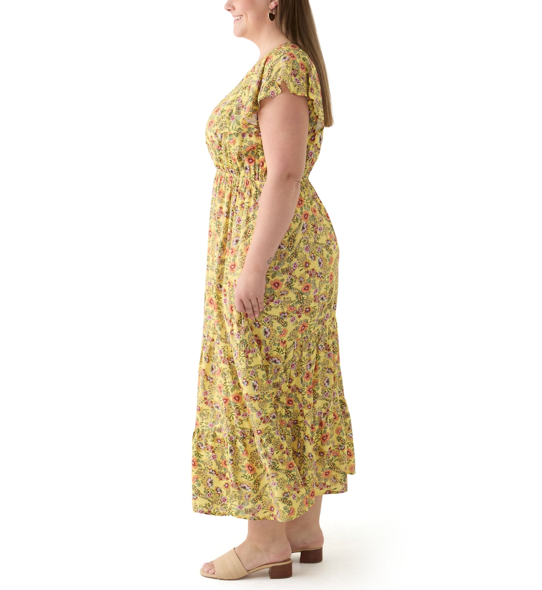 Plus Size Printed Flutter Sleeve Dress