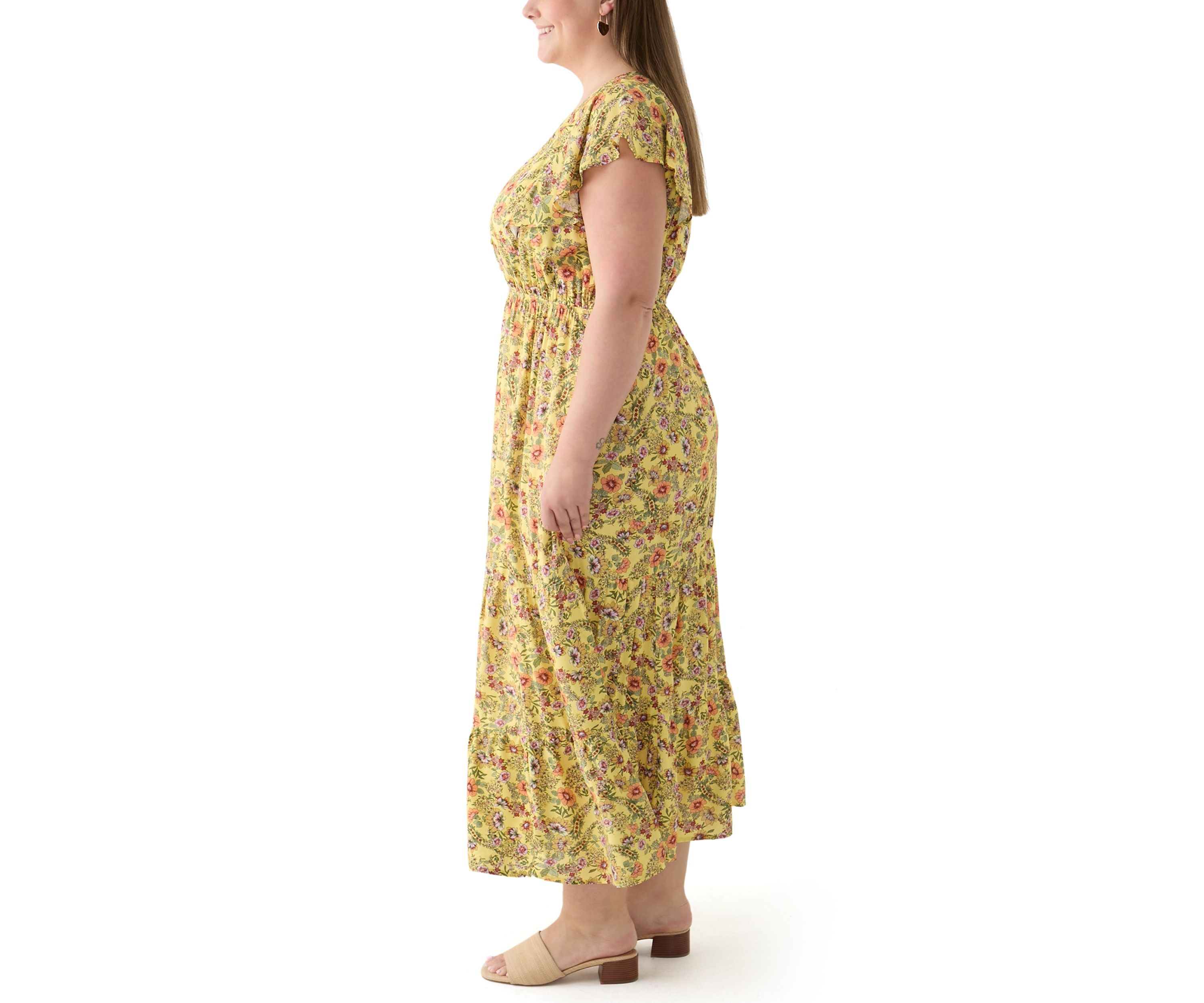 Plus Size Printed Flutter Sleeve Dress