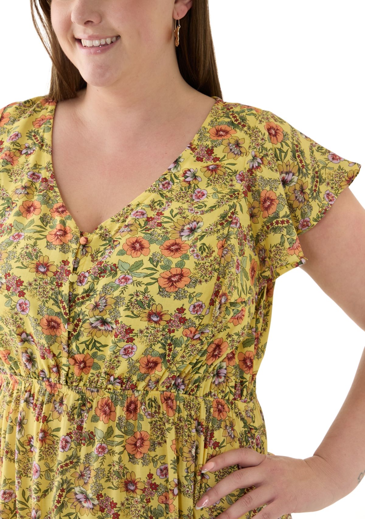 Plus Size Printed Flutter Sleeve Dress