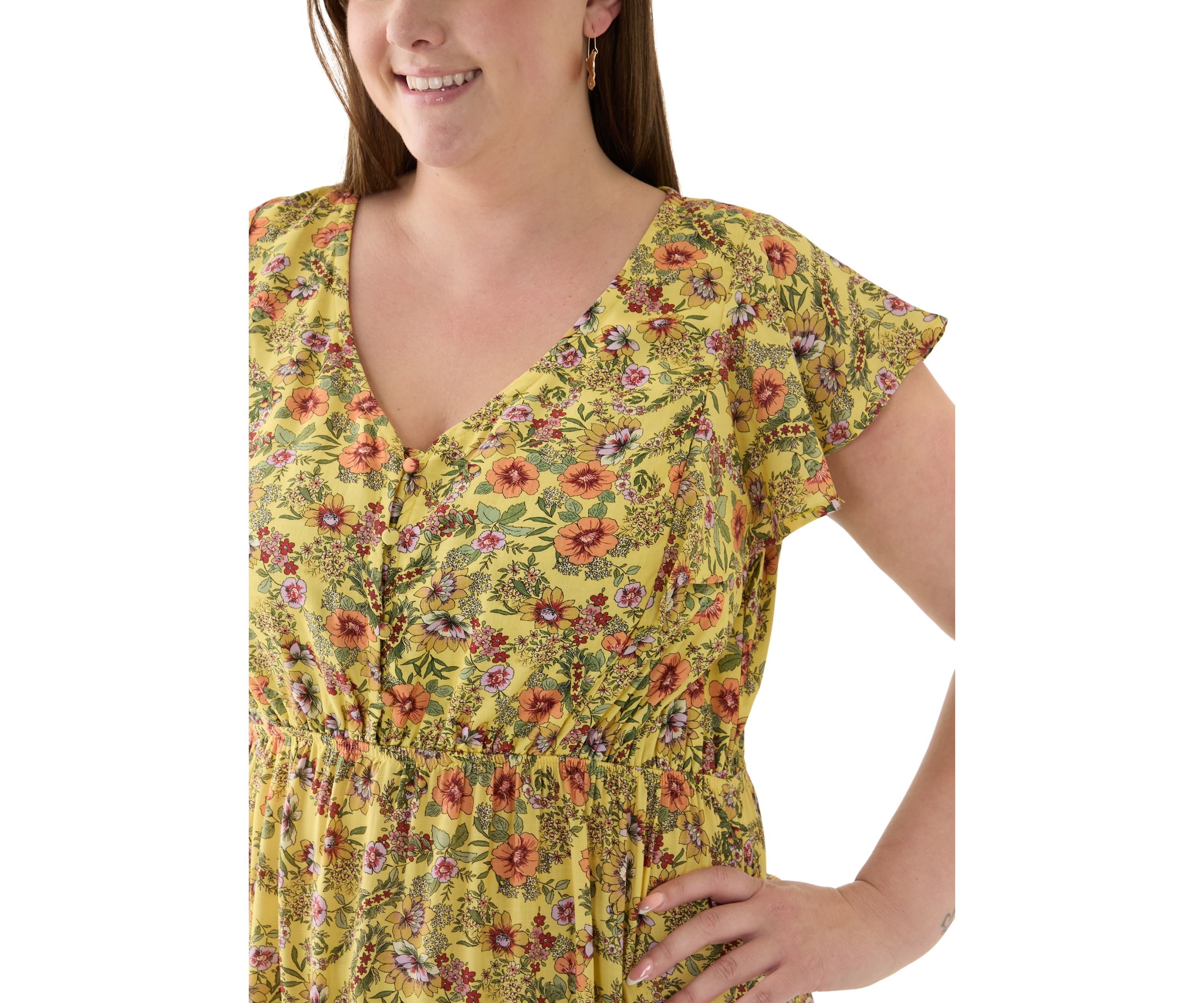 Plus Size Printed Flutter Sleeve Dress