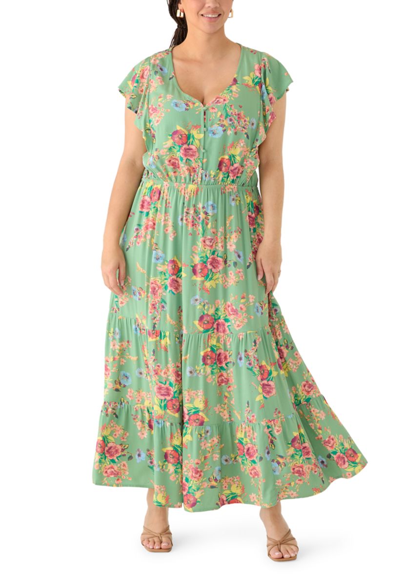 pink spring maxi dress Pink Tulle Floral Ruffle Halter Maxi Dress Pink / 6