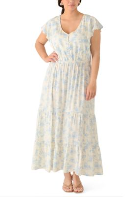 Oak & Trellis Women's Plus Size V-Neck Flutter Sleeve Maxi Dress, 3X