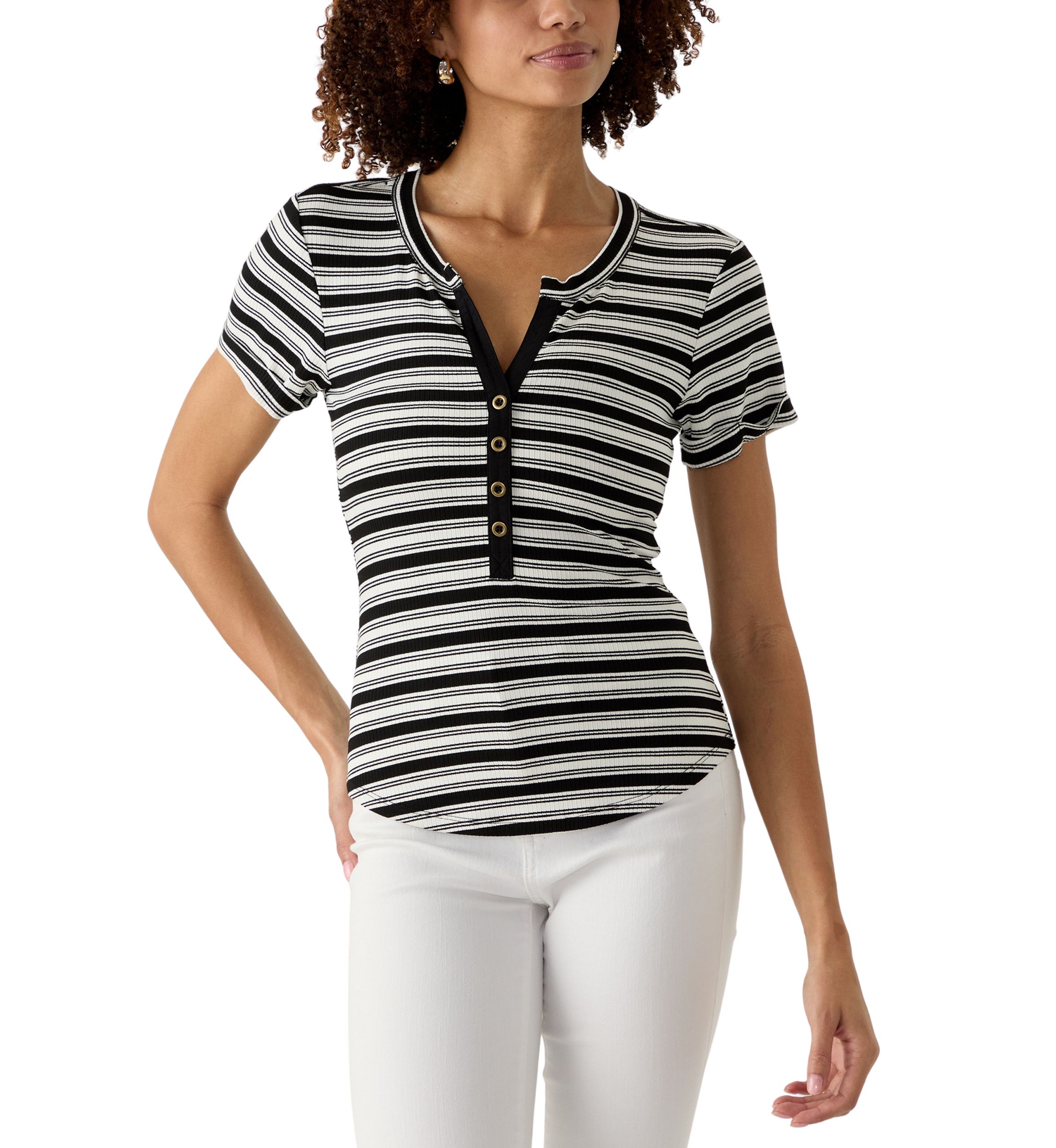 Womens Stripe Short Cuff T-Shirt
