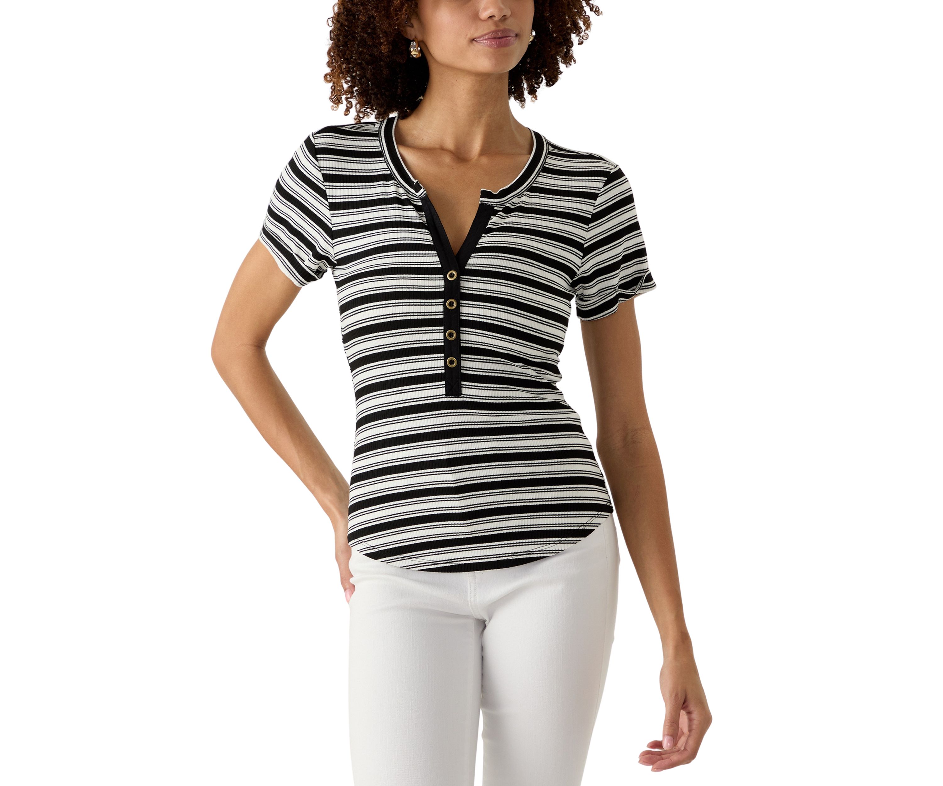 Womens Stripe Short Cuff T-Shirt