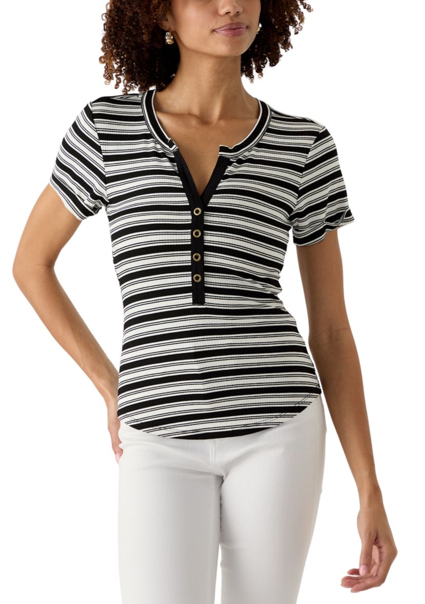 Womens Stripe Short Cuff T-Shirt