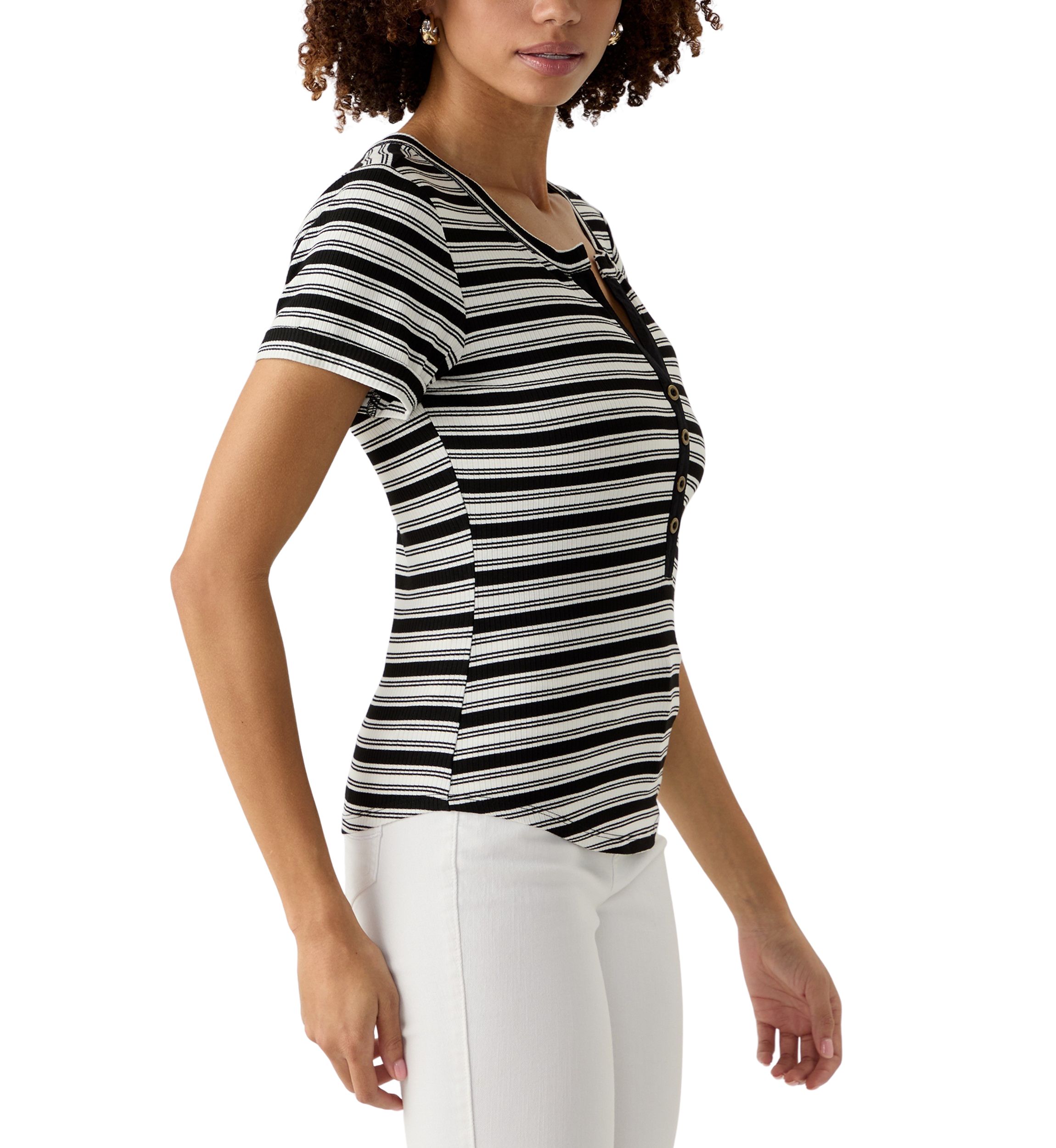 Womens Stripe Short Cuff T-Shirt