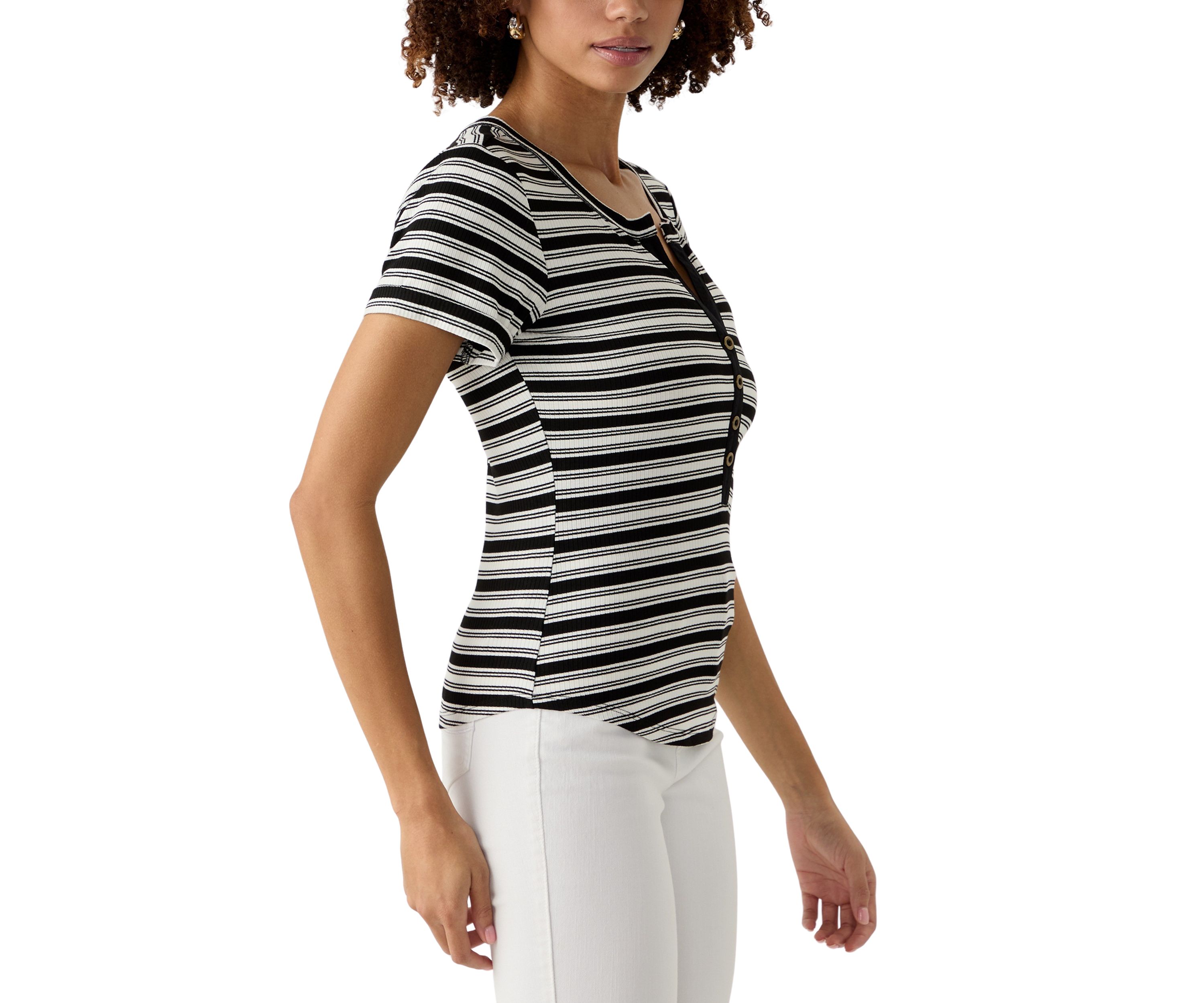 Womens Stripe Short Cuff T-Shirt