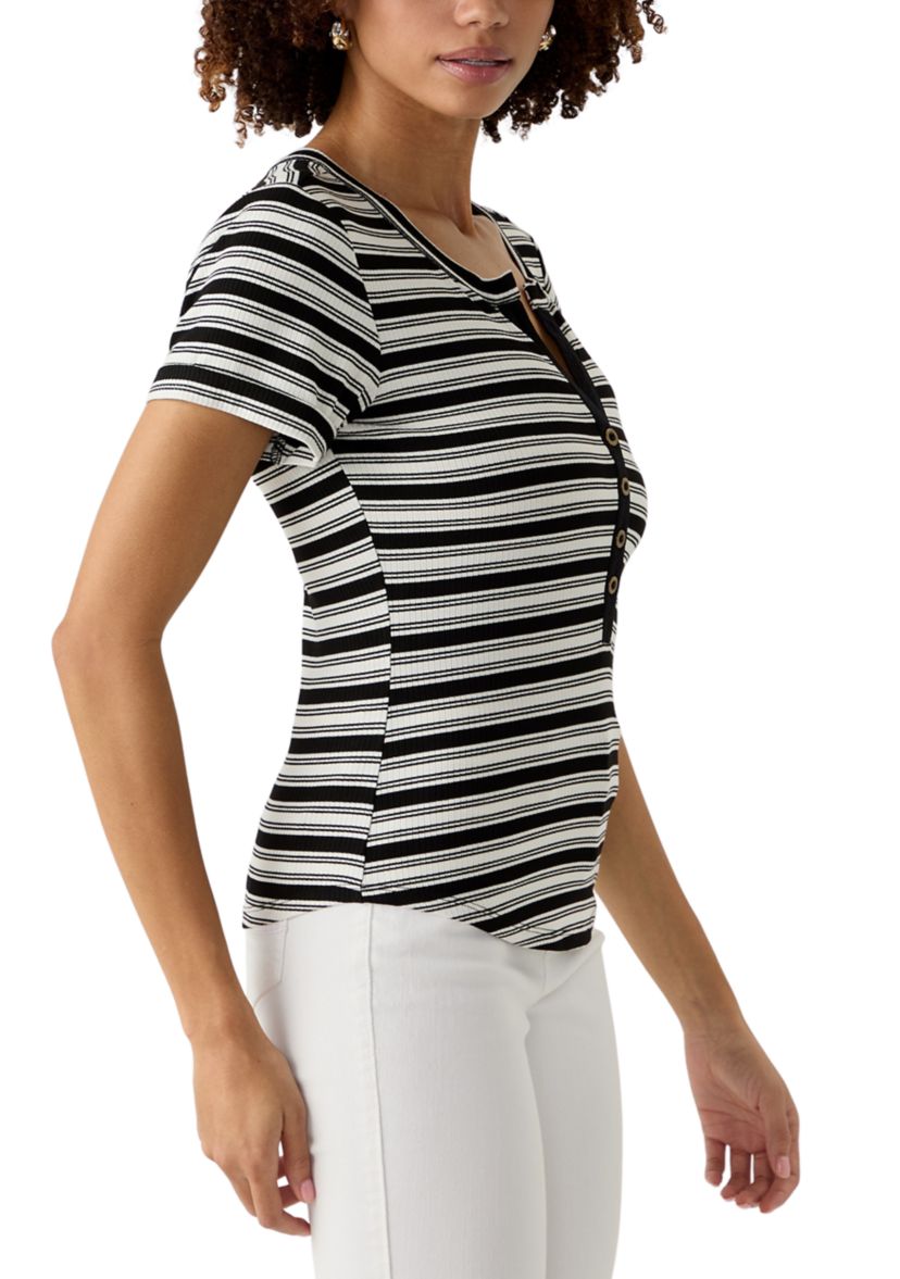 Womens Stripe Short Cuff T-Shirt