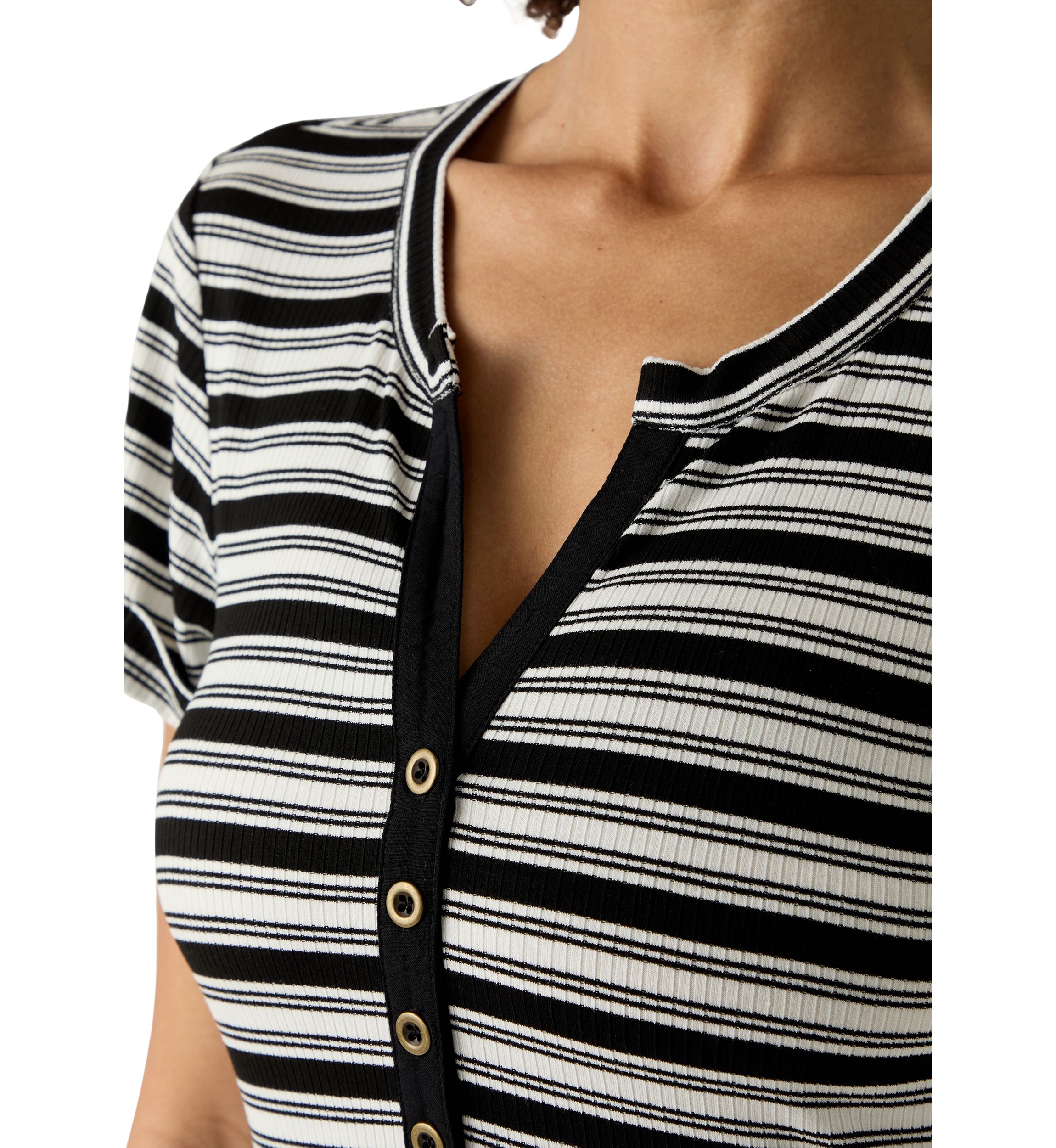 Womens Stripe Short Cuff T-Shirt