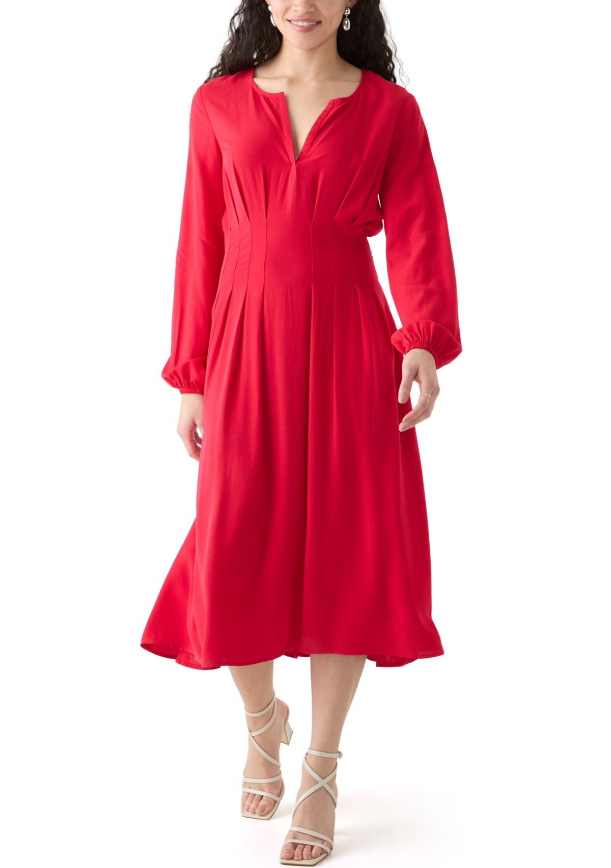 Womens Woven Button Front Midi Dress