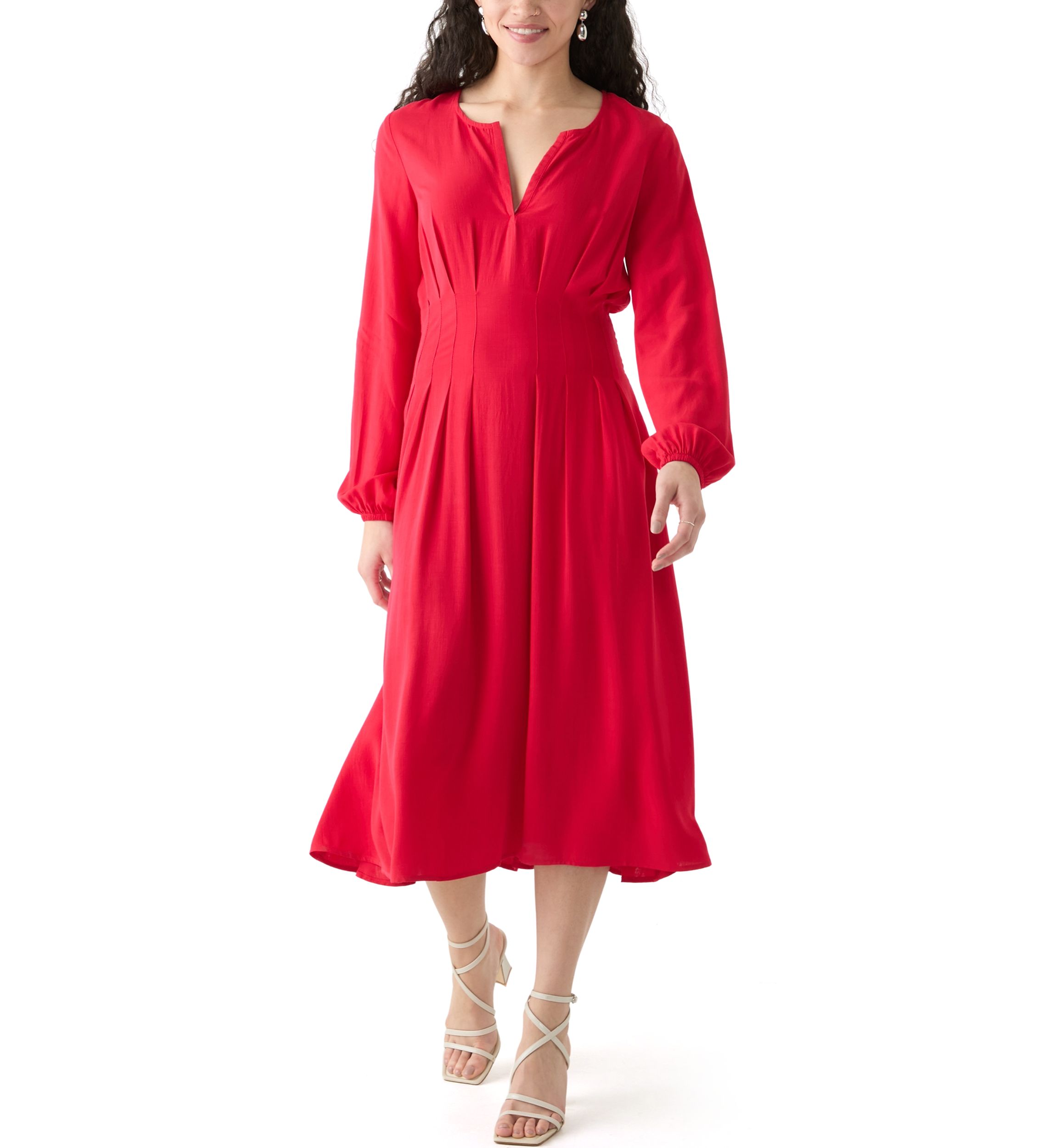 Womens Woven Button Front Midi Dress