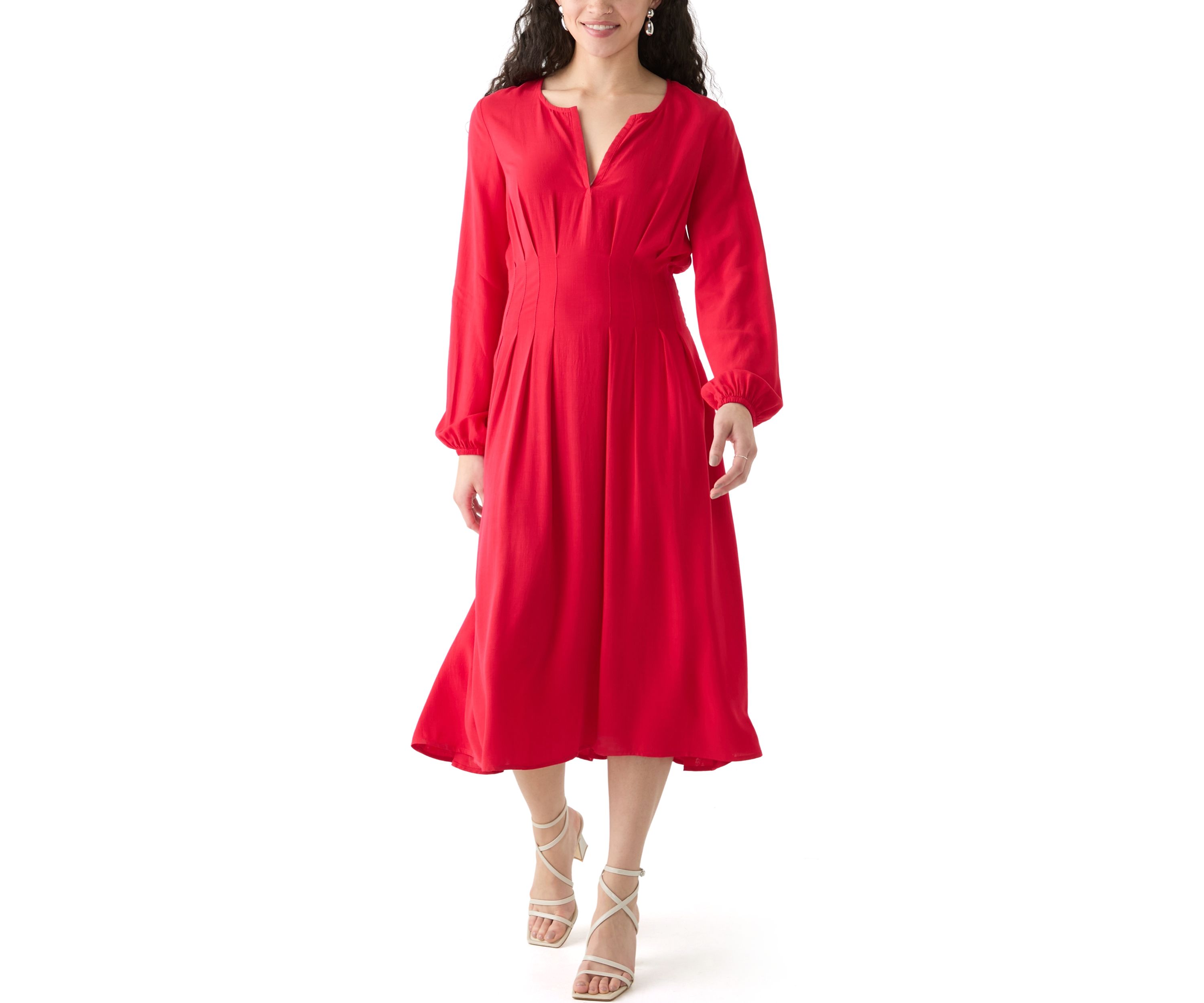 Womens Woven Button Front Midi Dress