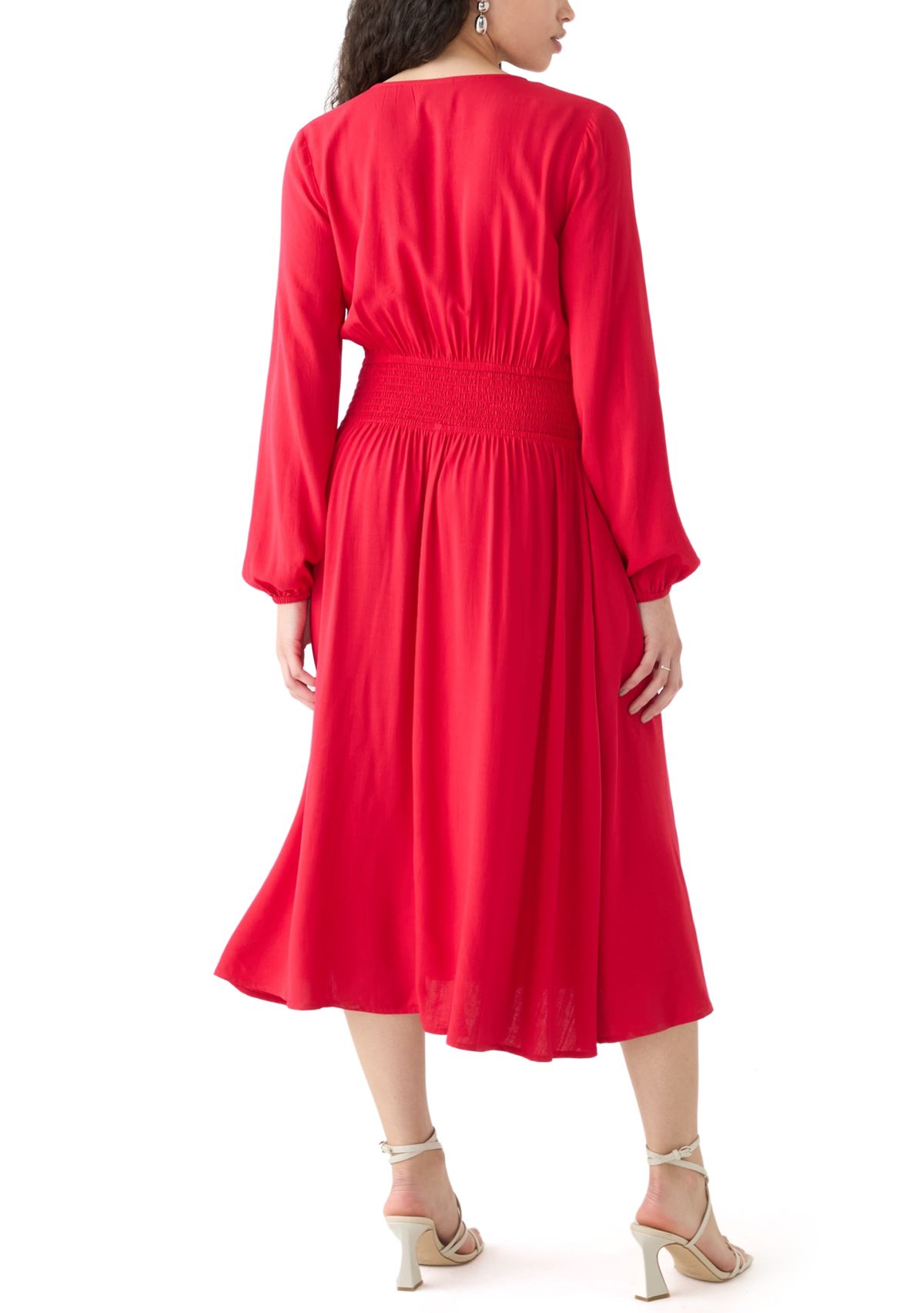 Womens Woven Button Front Midi Dress