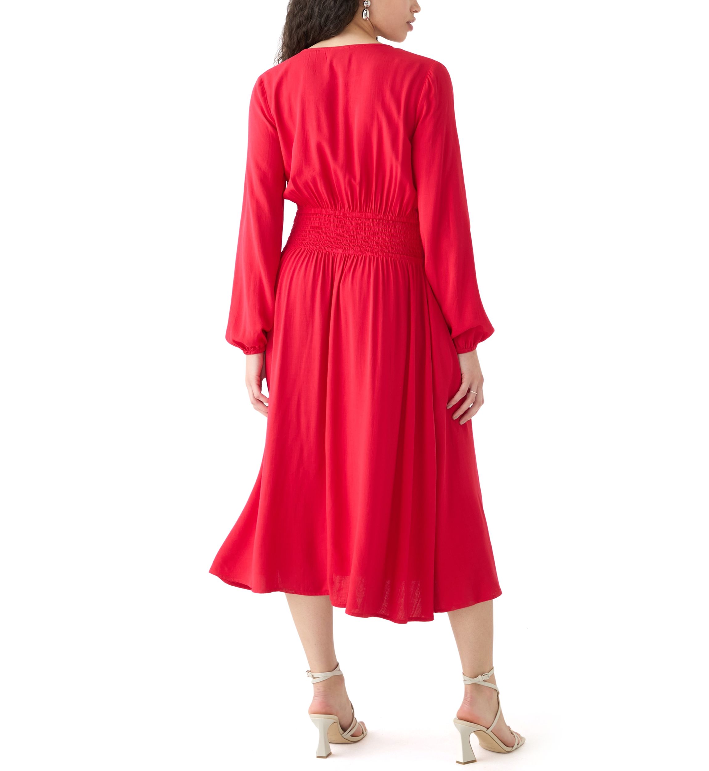 Womens Woven Button Front Midi Dress