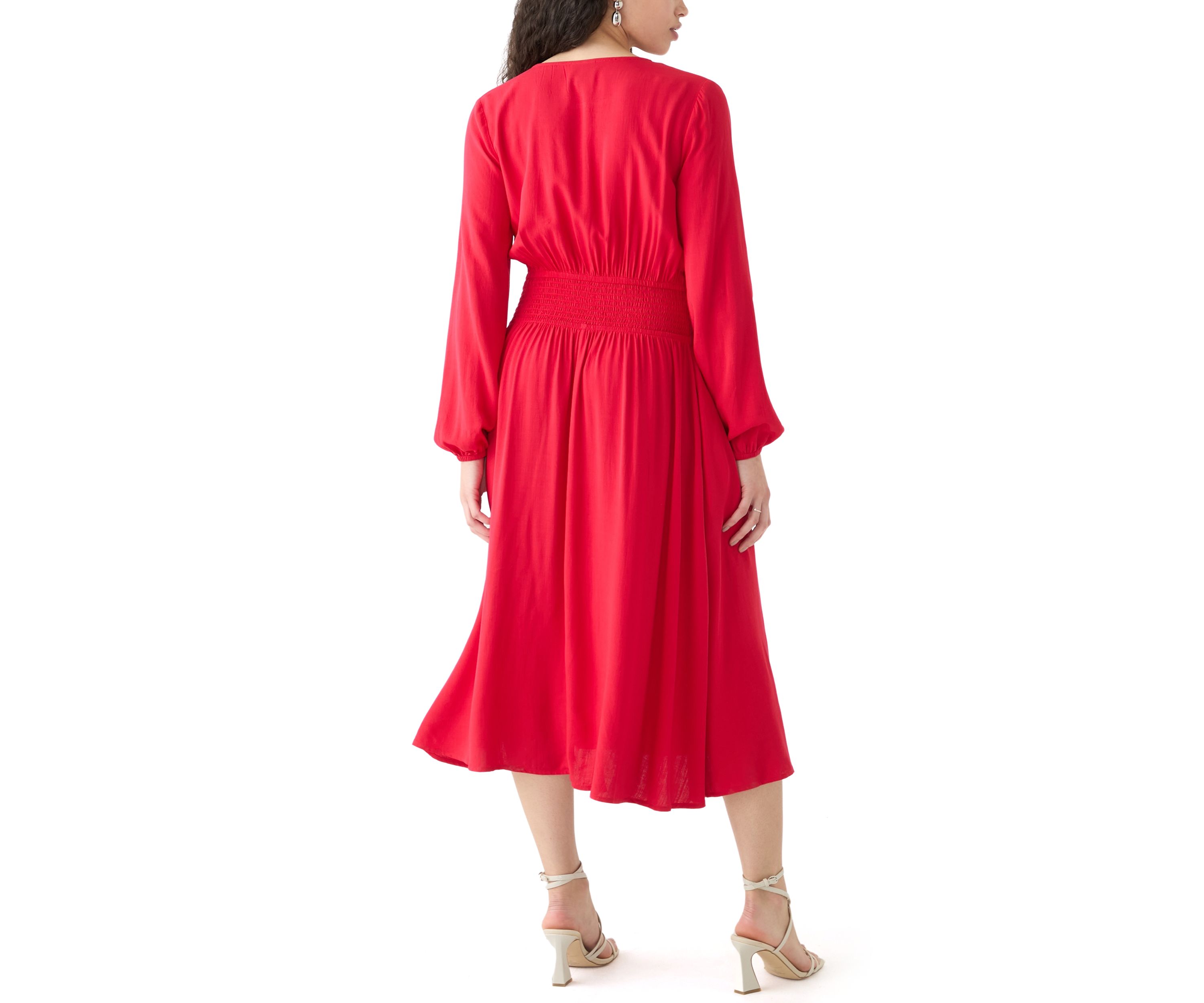 Womens Woven Button Front Midi Dress